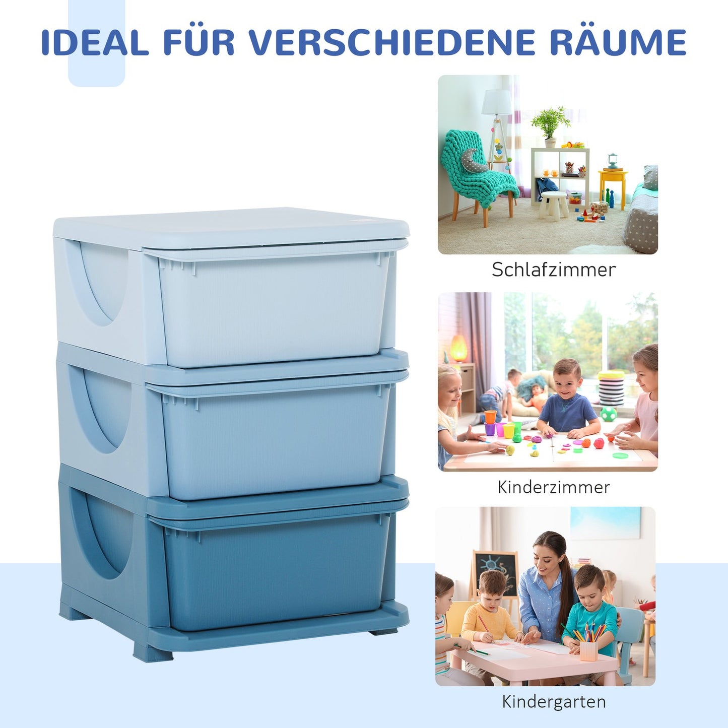 Children's storage cabinet with drawers, blue, 3-6 years, 37x37x56.5 cm