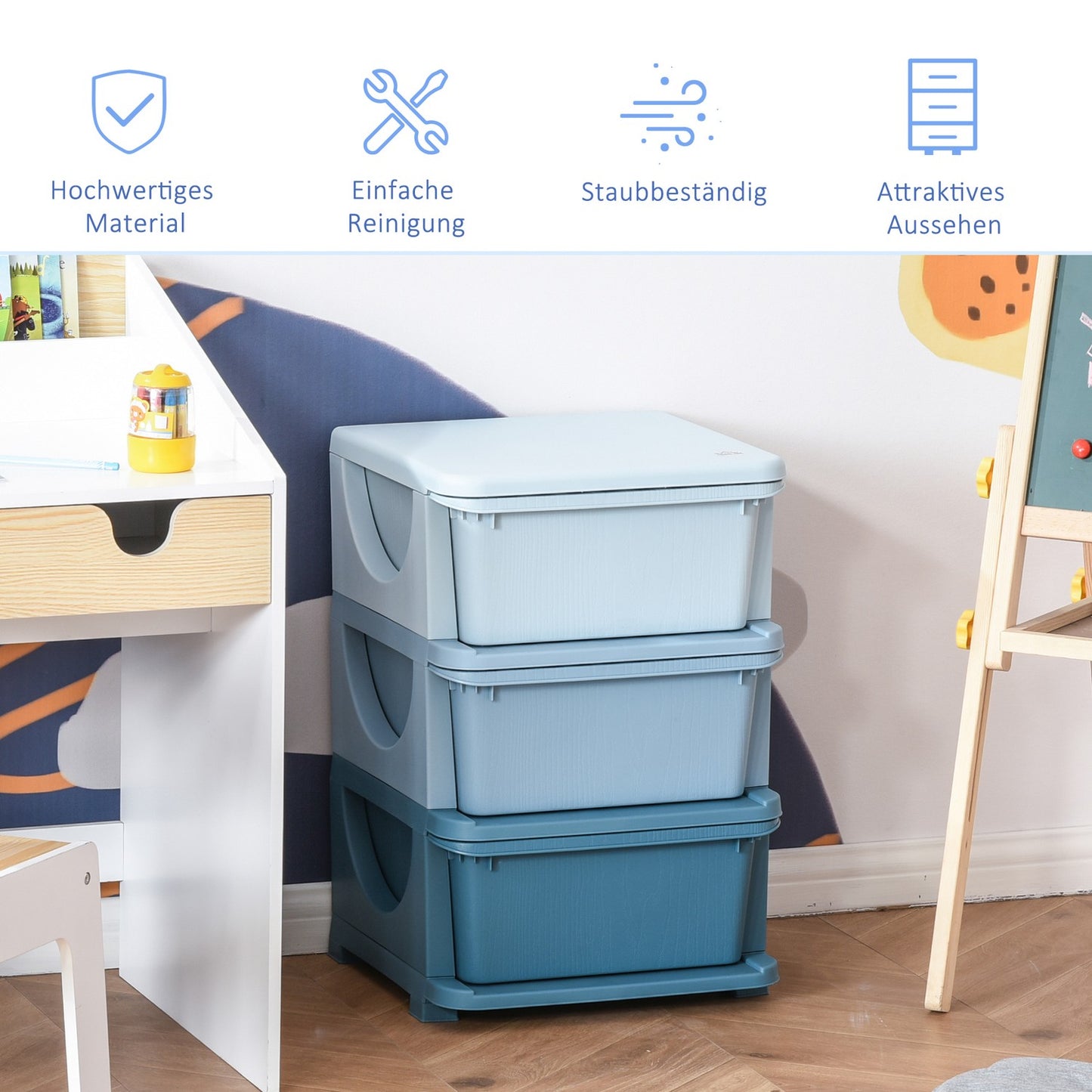 Children's storage cabinet with drawers, blue, 3-6 years, 37x37x56.5 cm