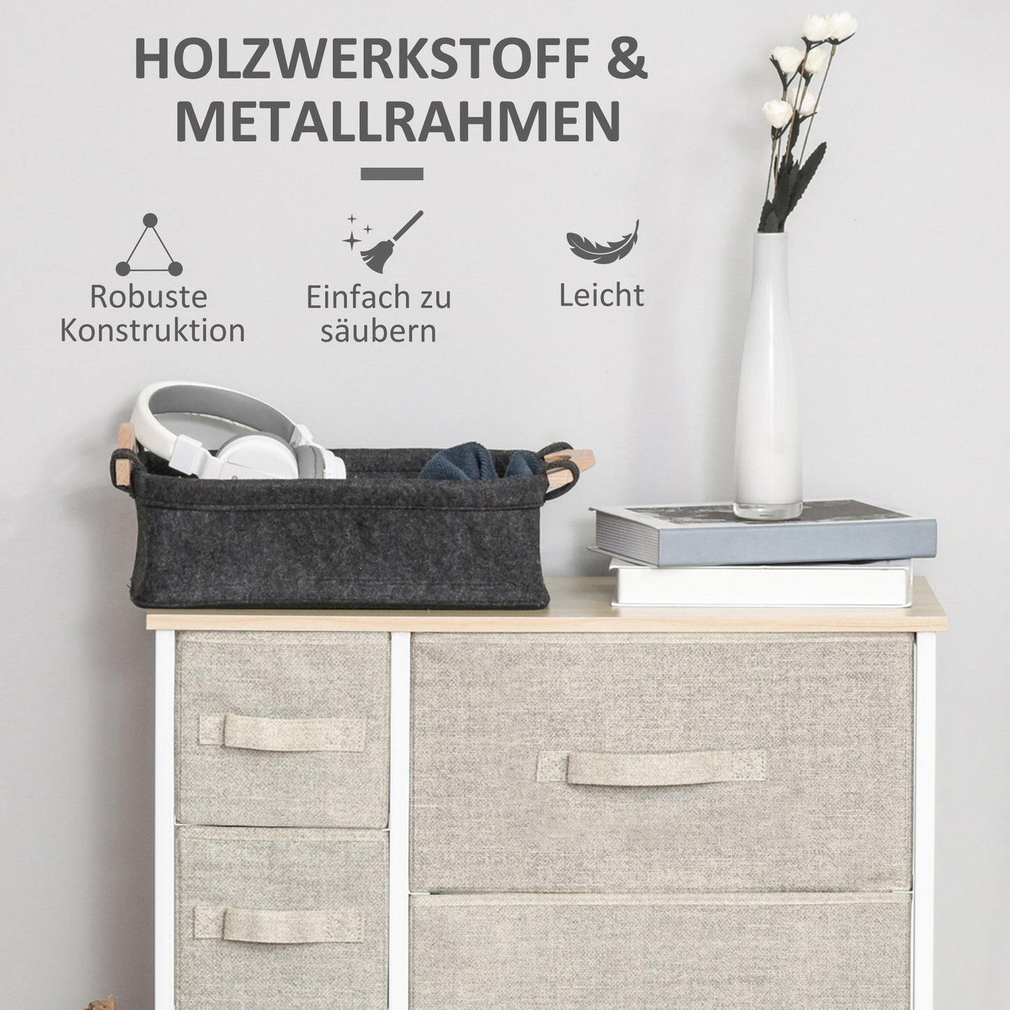 Space-saving gray storage cabinet with 7 collapsible drawers