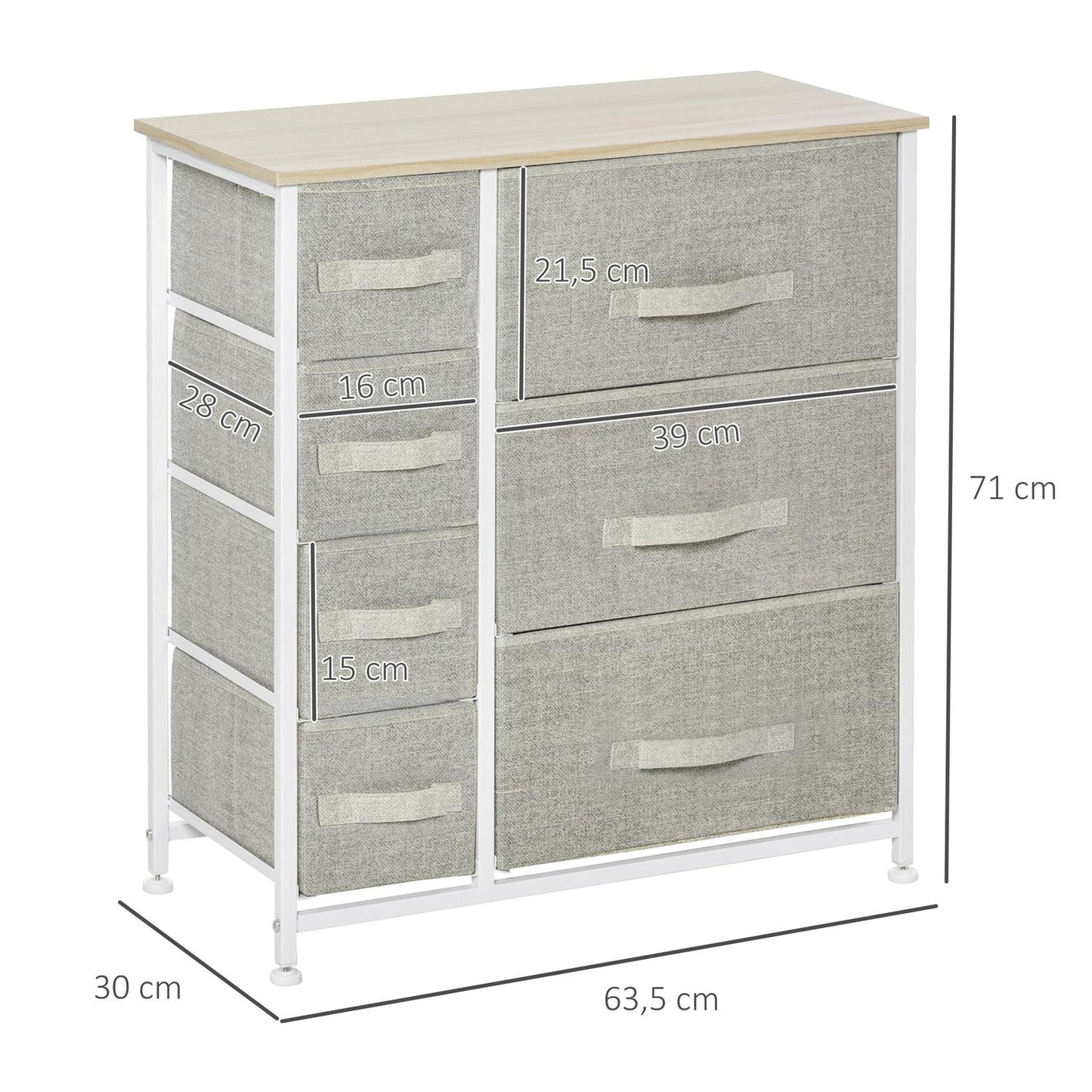 Space-saving gray storage cabinet with 7 collapsible drawers