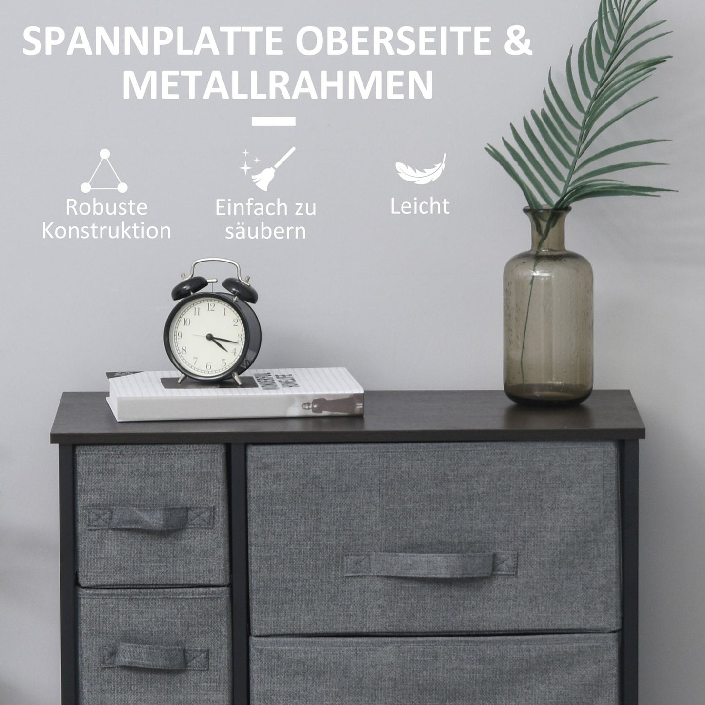 Gray chest of drawers with 7 fabric drawers - metal frame