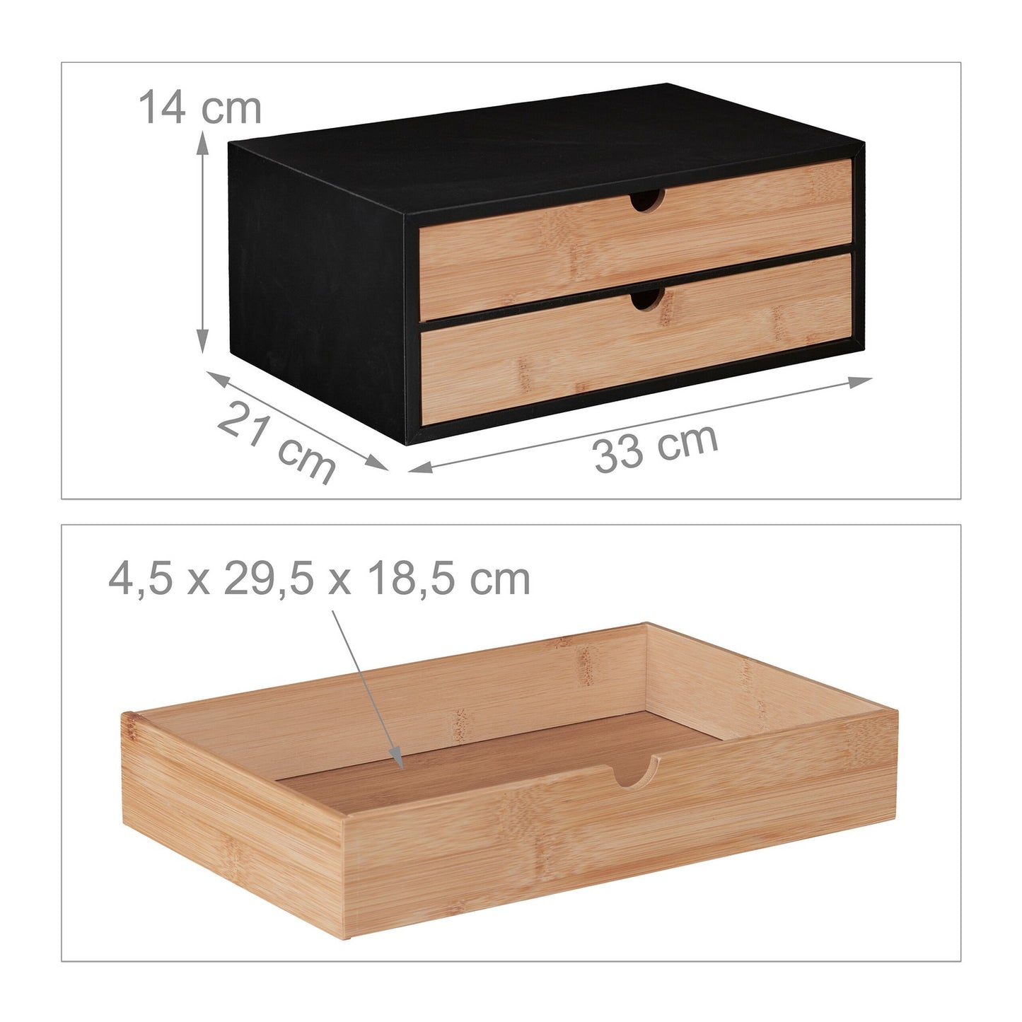 Drawer box in bamboo & MDF 2 compartments