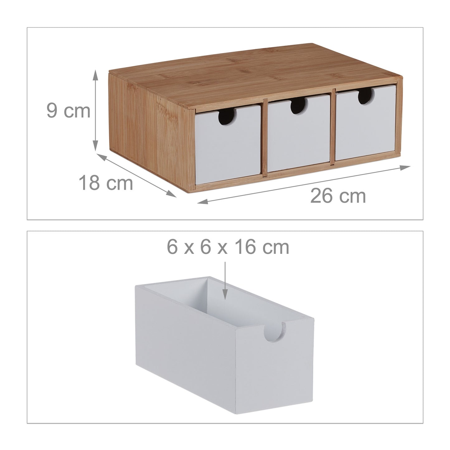 Drawer box in bamboo & MDF 3 compartments
