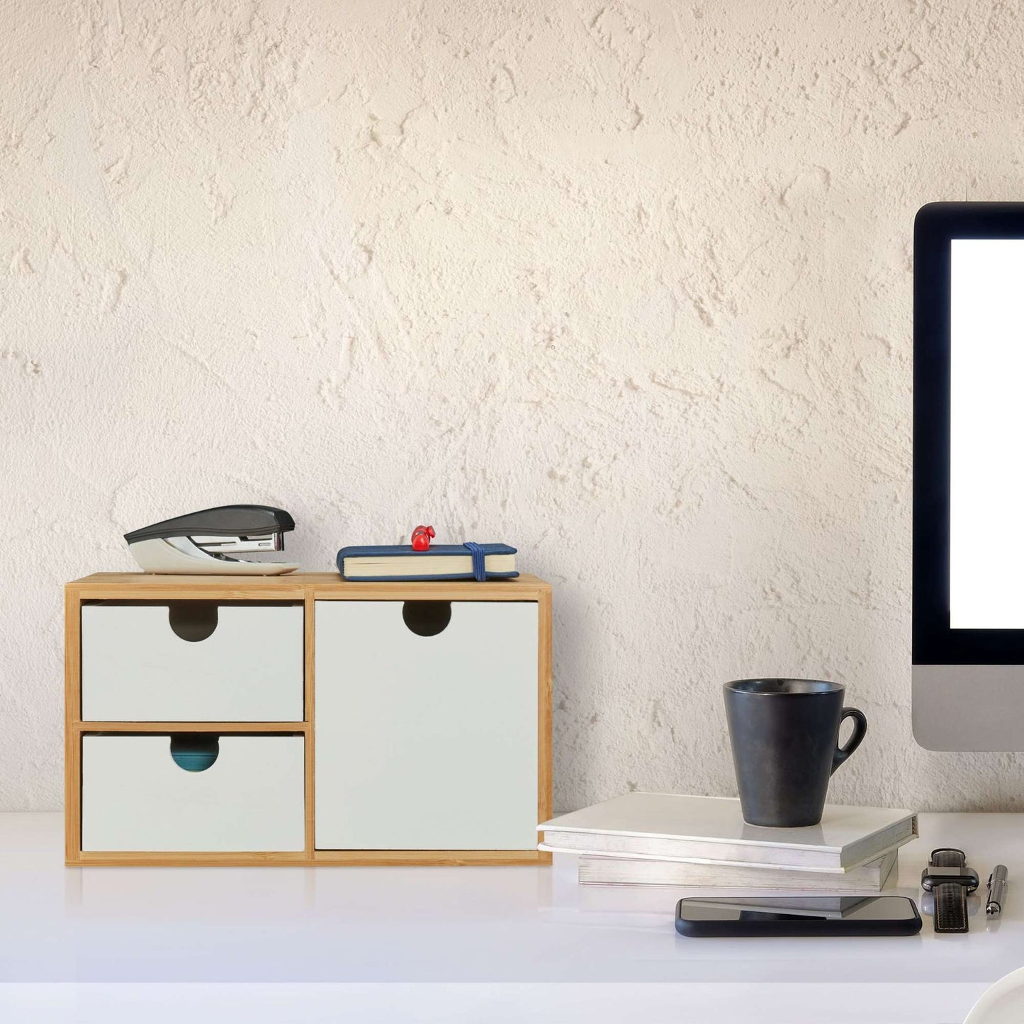 Drawer box in bamboo &amp; MDF 3 compartments