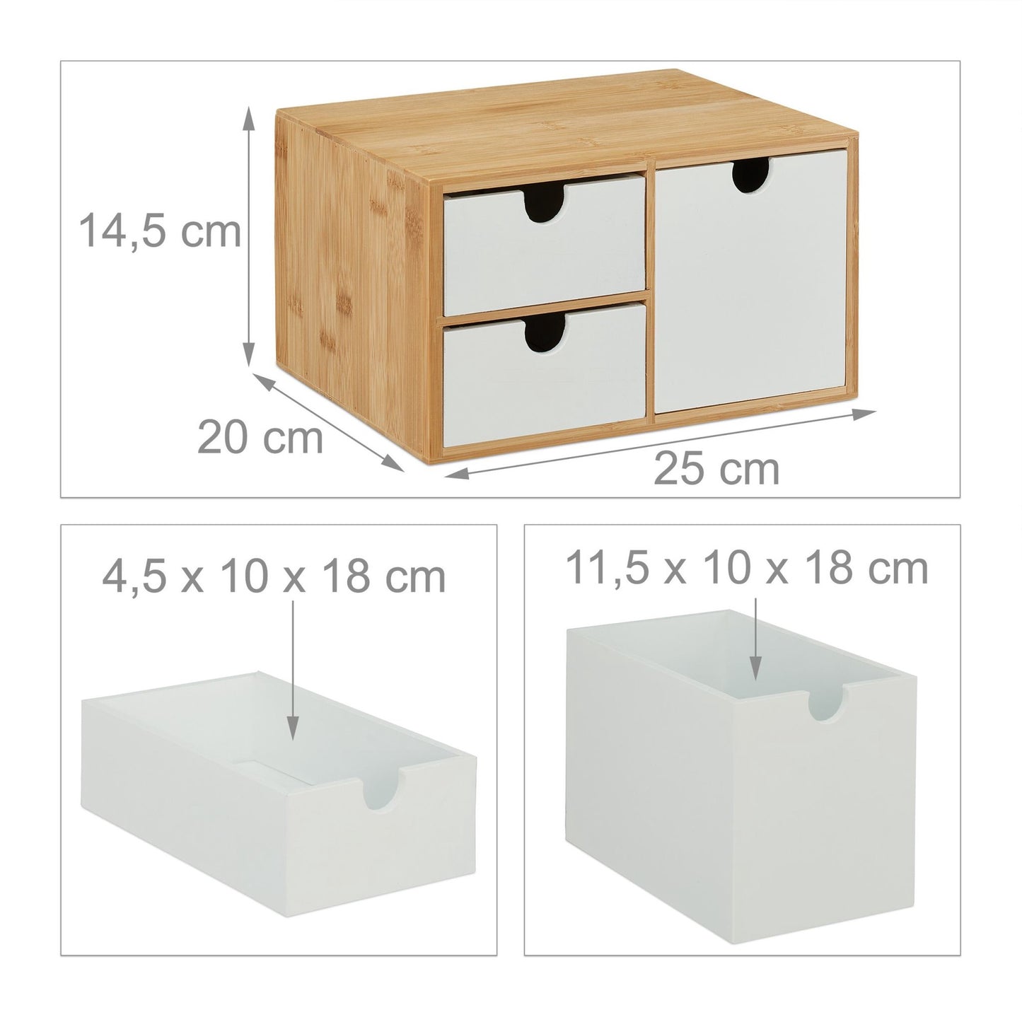 Drawer box in bamboo &amp; MDF 3 compartments