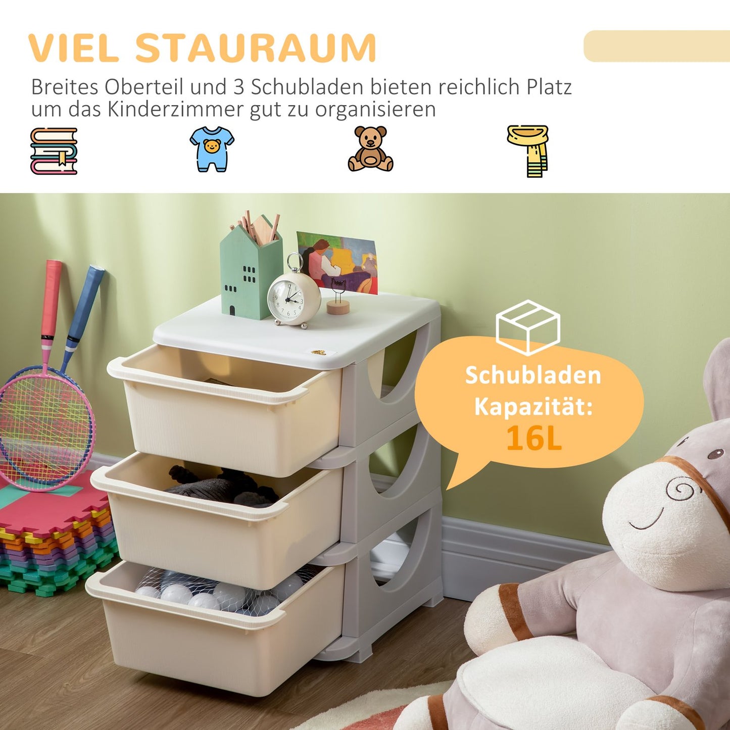 Chest of drawers for children - Toy arrangement, 3 levels