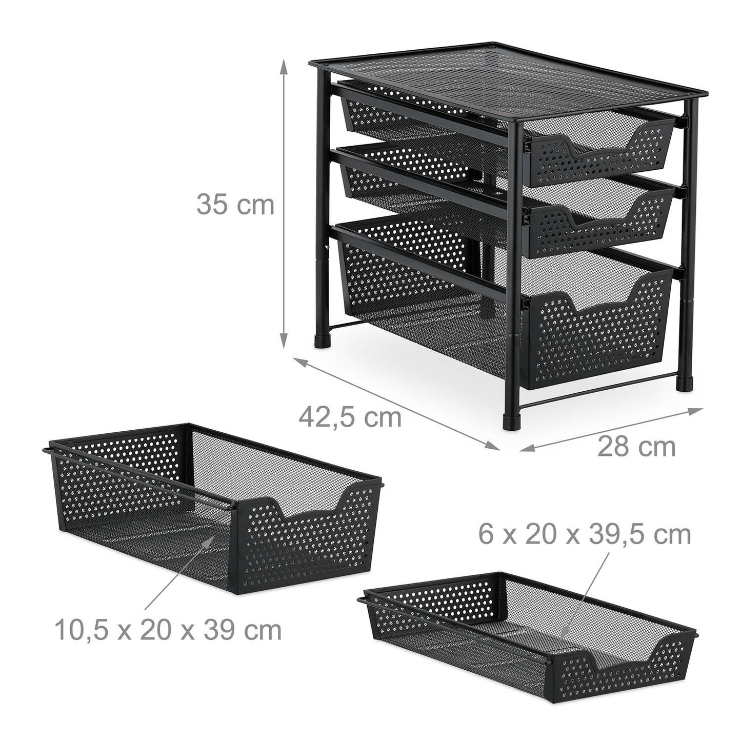 Drawer shelf with 3 pull-out baskets