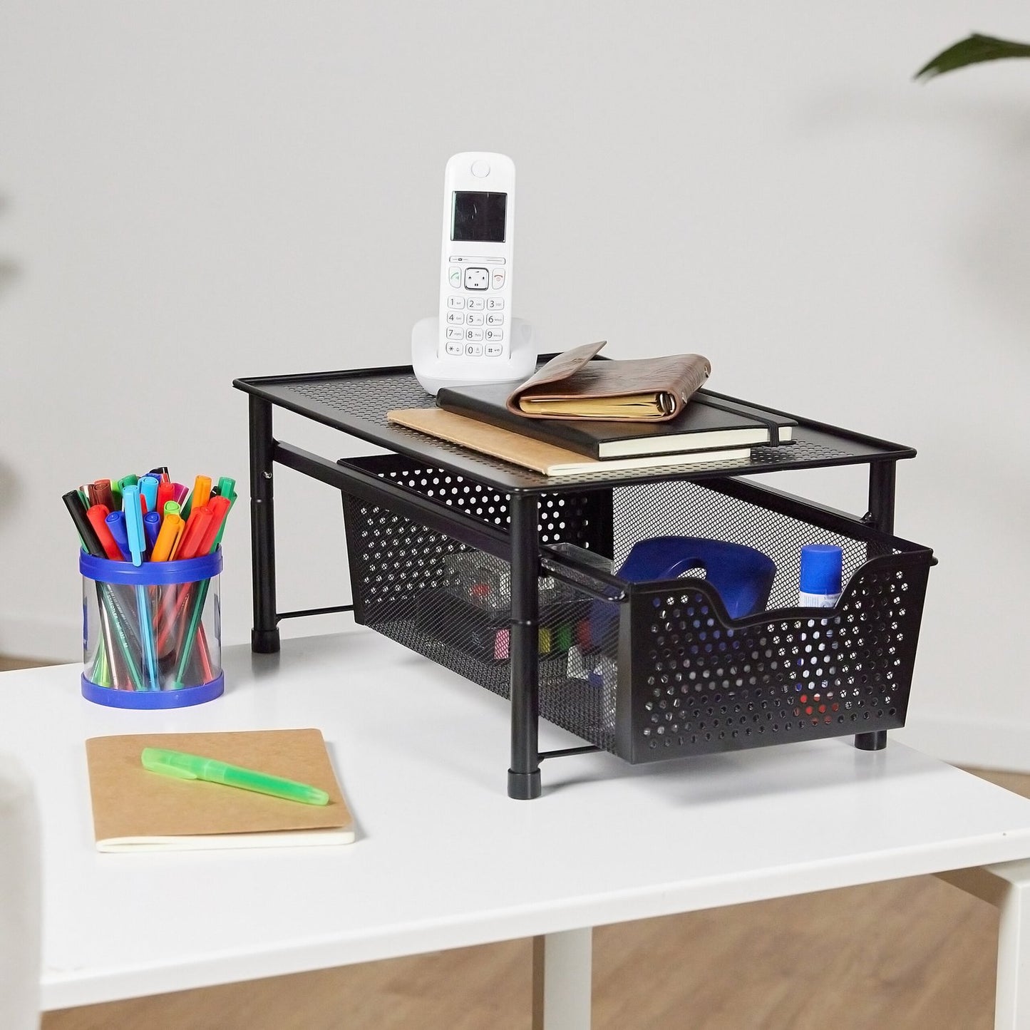 Drawer shelf with pull-out basket