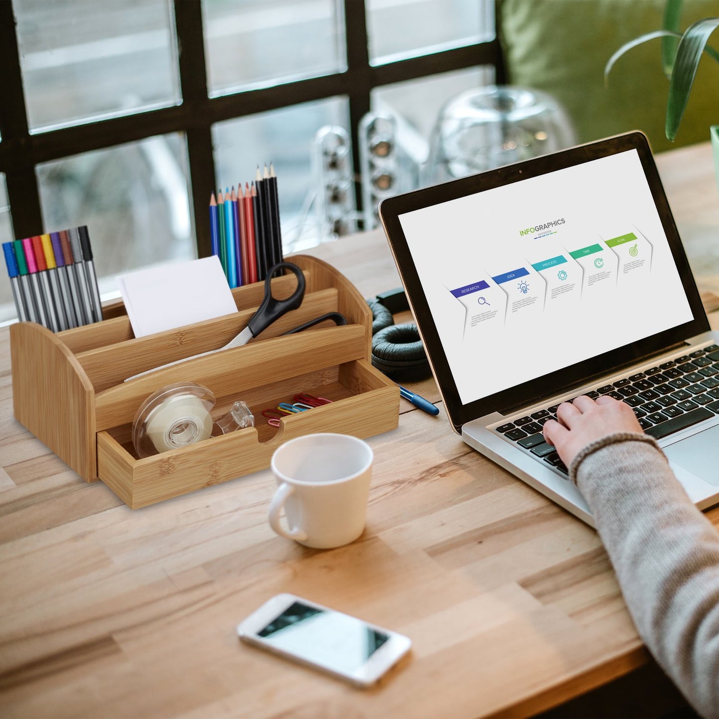Drawer storage for desks in bamboo
