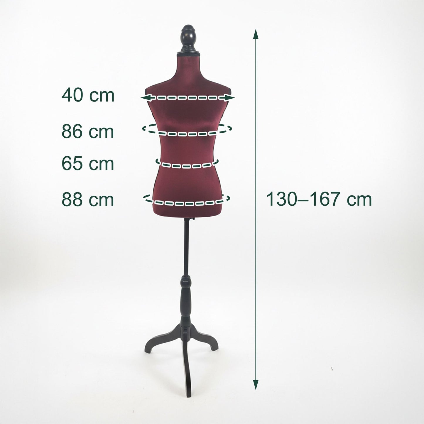 Dress Form with Stand, Velvet, Adjustable, Size 36/38