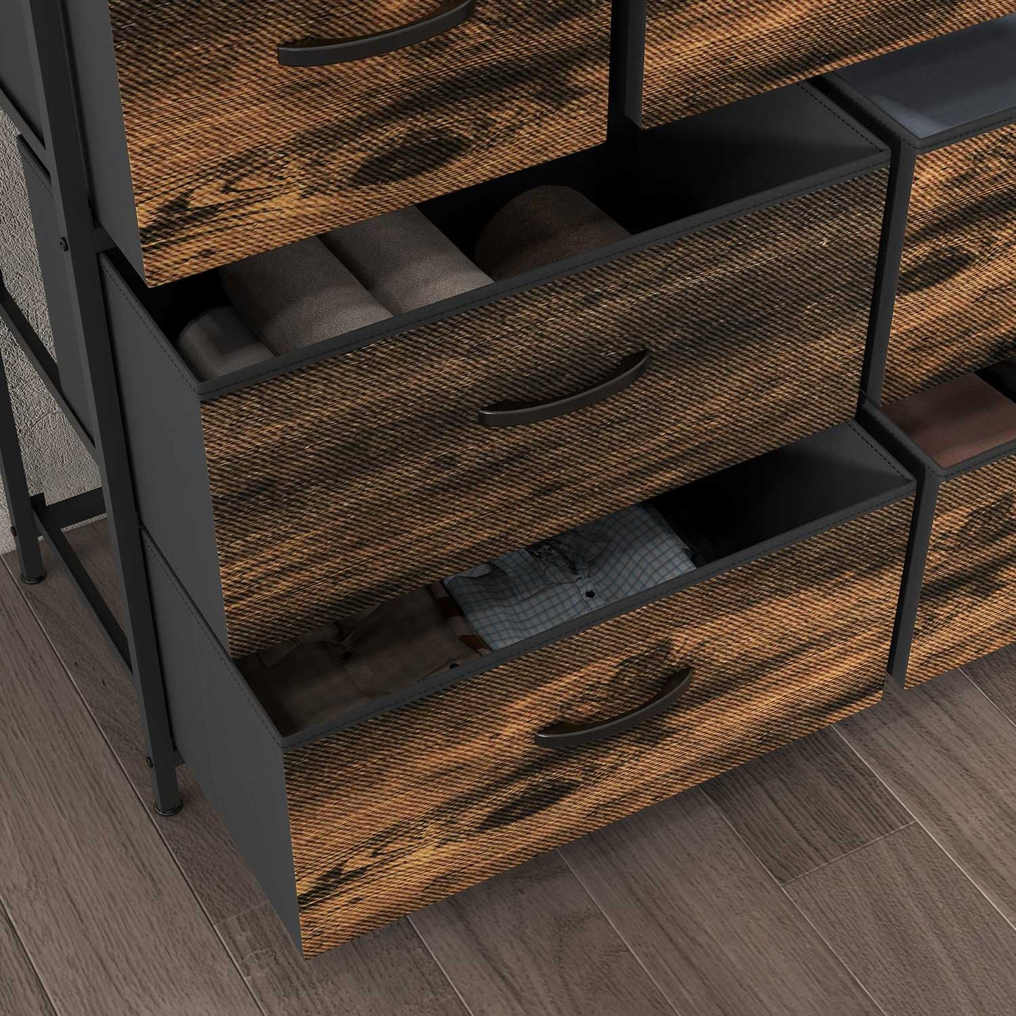 Industrial Style Sideboard, 7 Fabric Drawers - Rustic Brown