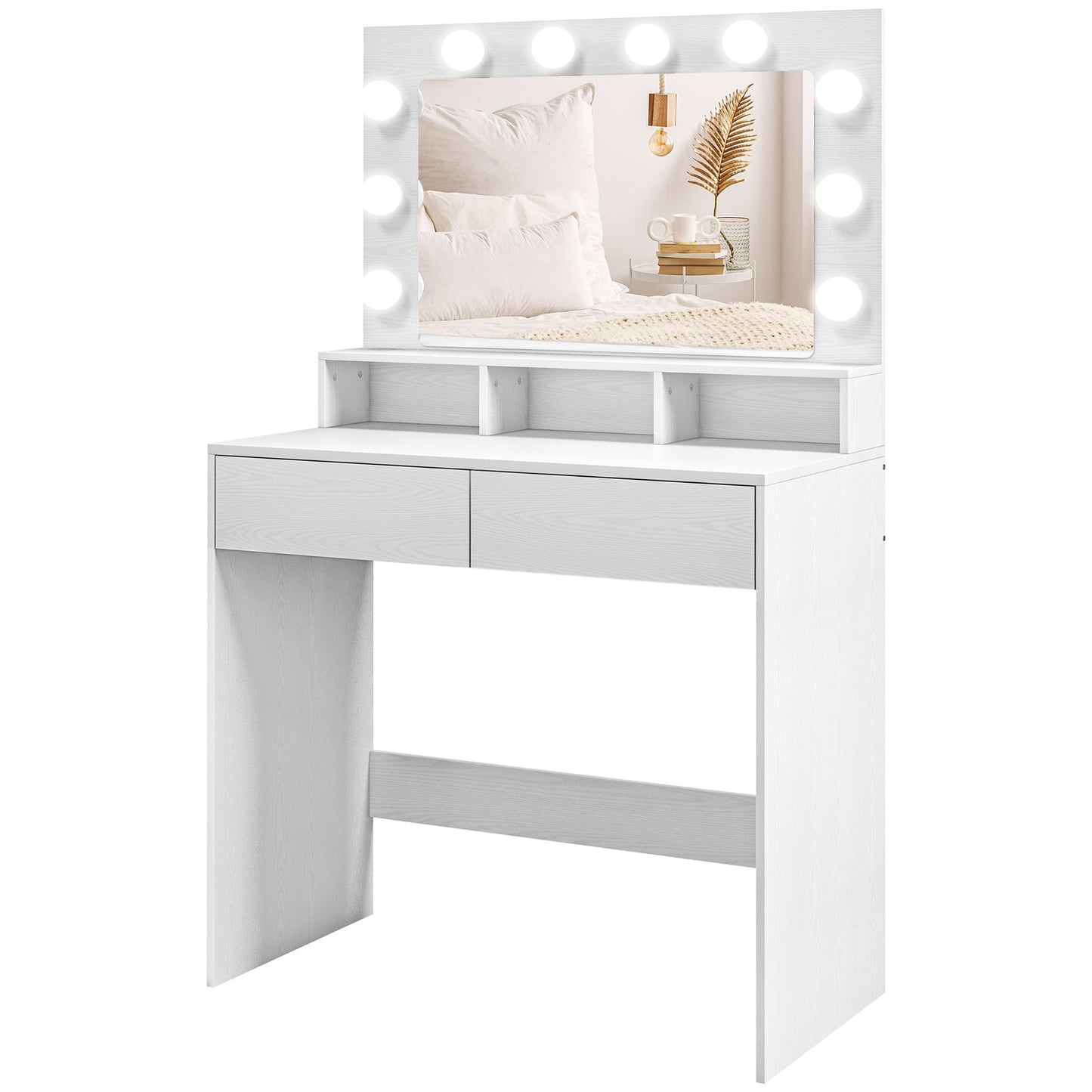 Dressing table with LED mirror, adjustable brightness, white