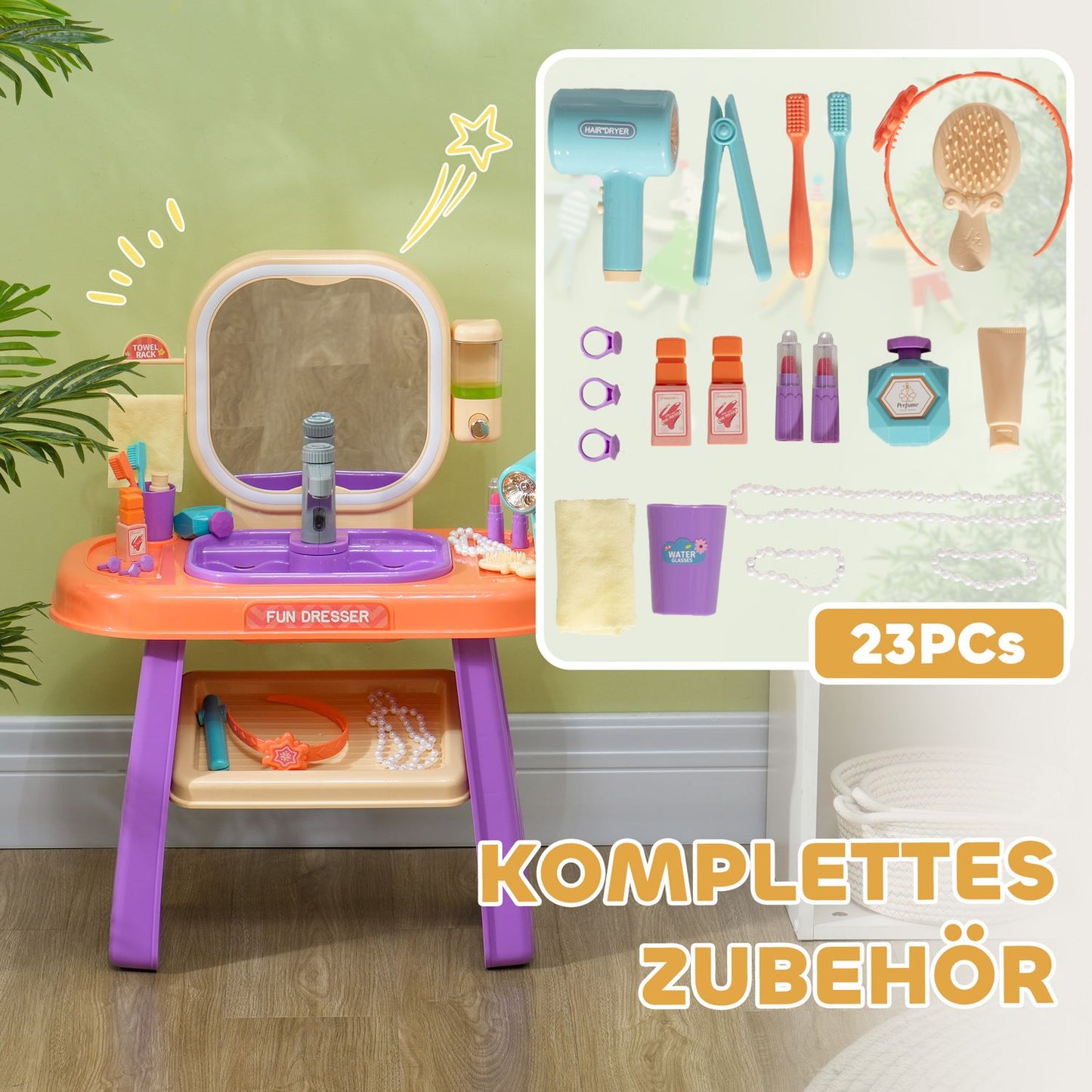 Dressing table for children with mirror, music & LED light