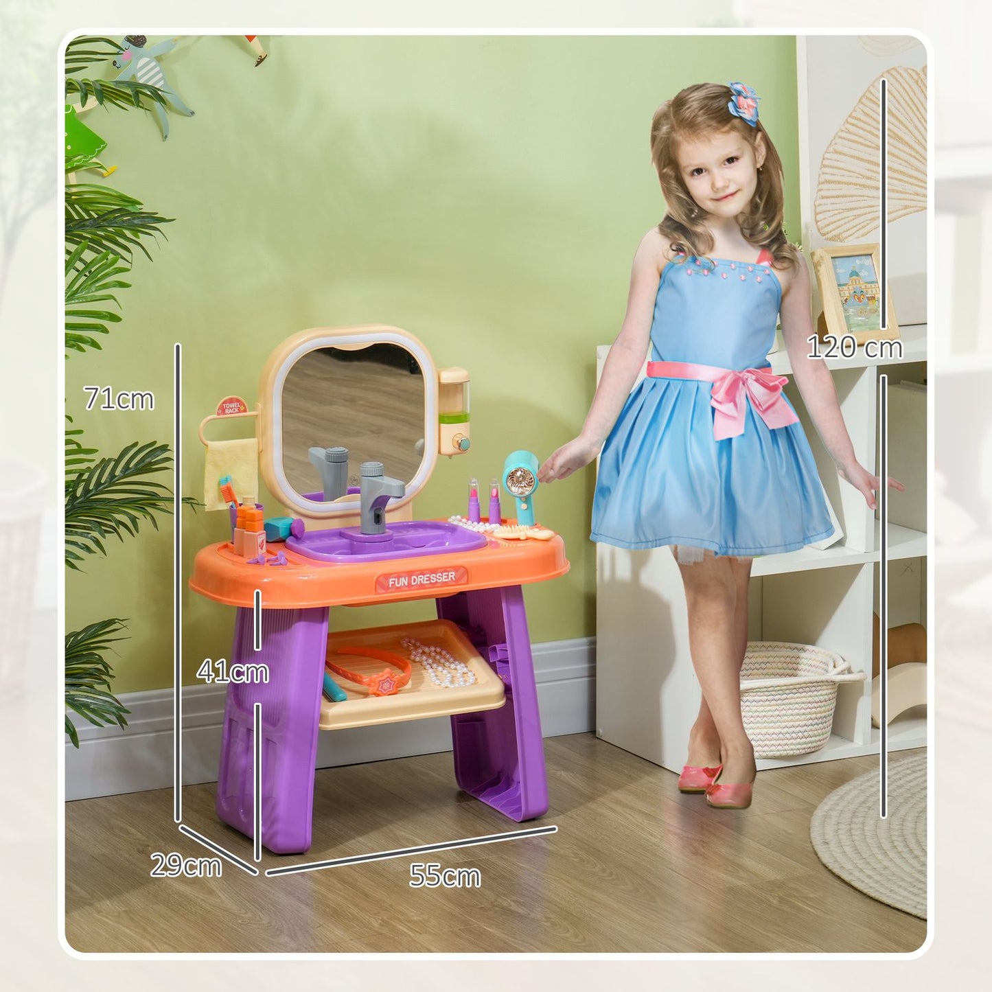Dressing table for children with mirror, music & LED light