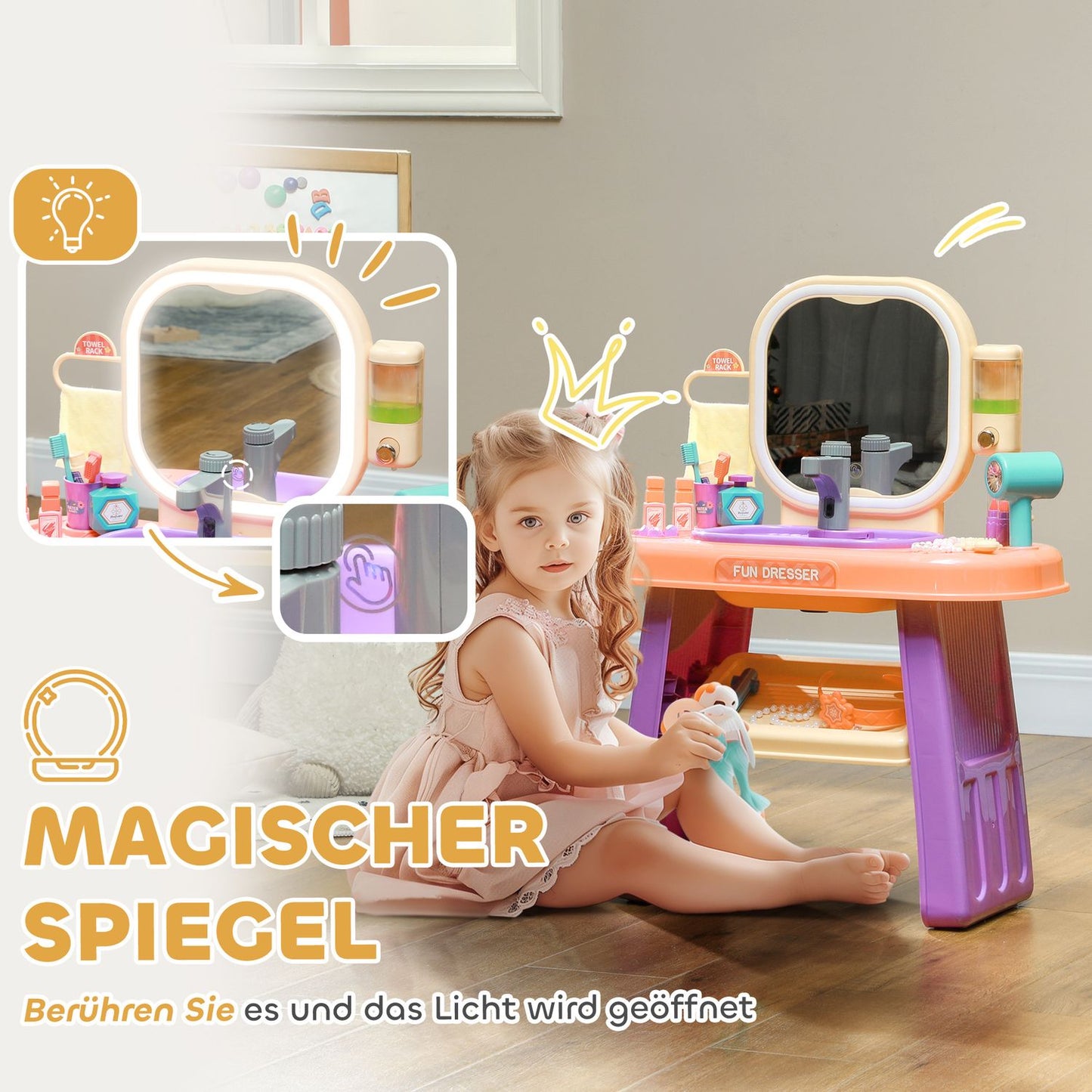 Dressing table for children with mirror, music & LED light