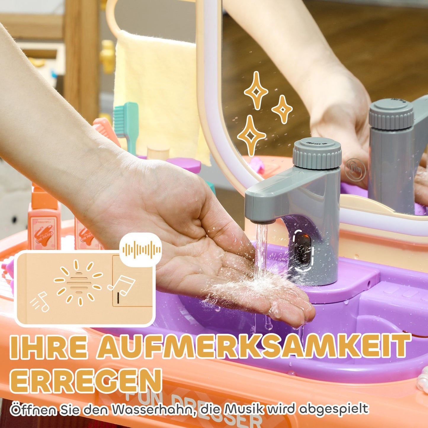 Dressing table for children with mirror, music & LED light