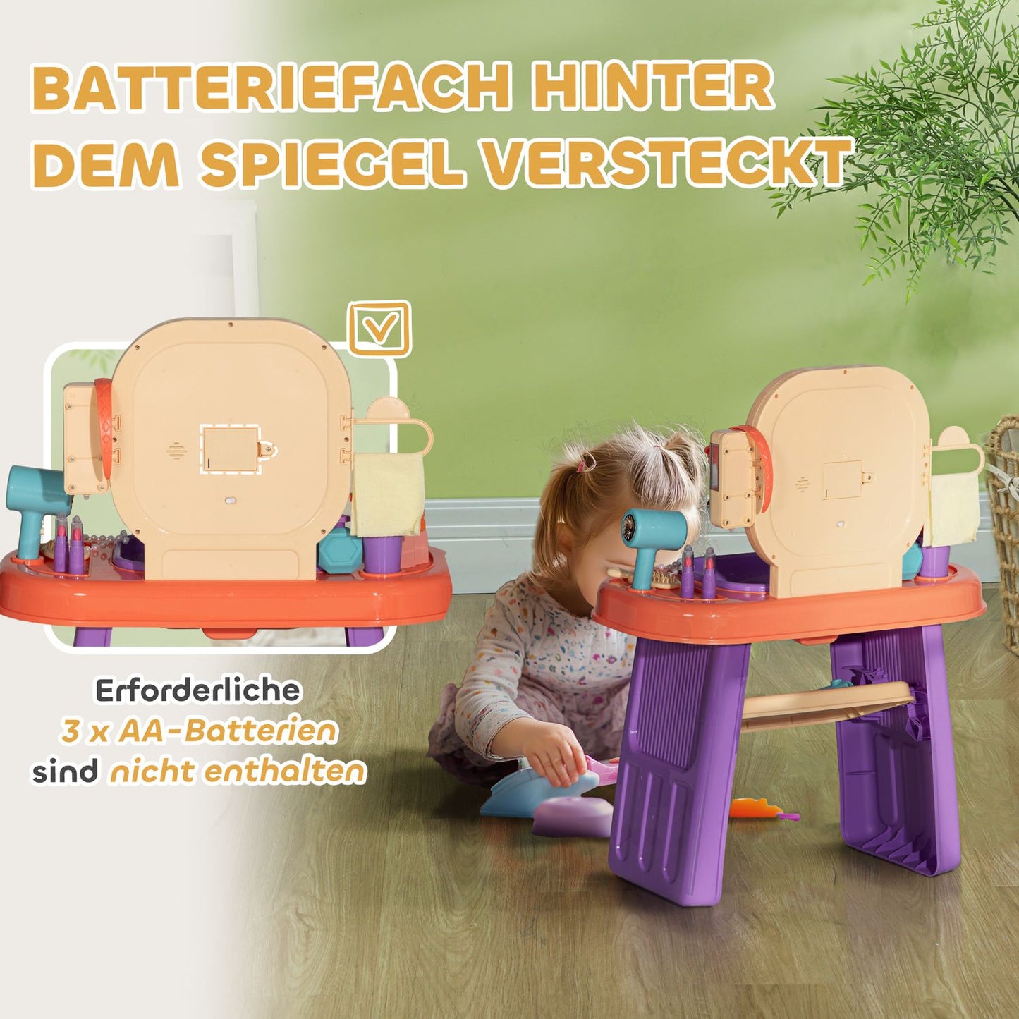 Dressing table for children with mirror, music & LED light
