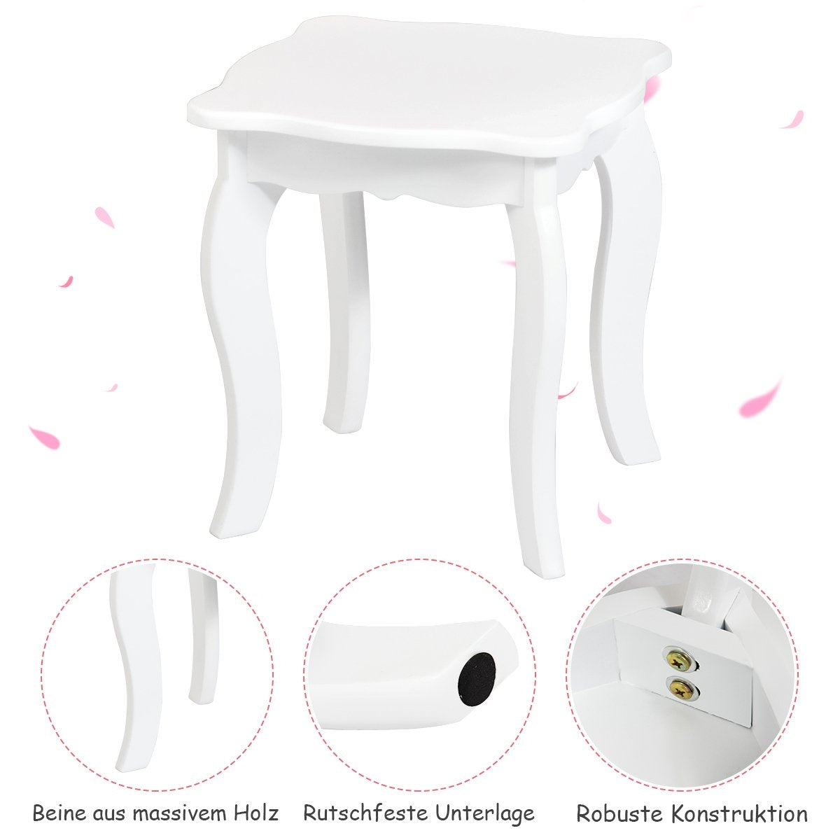 Dressing table set children's 2 in 1 with triple folding mirror and drawer white