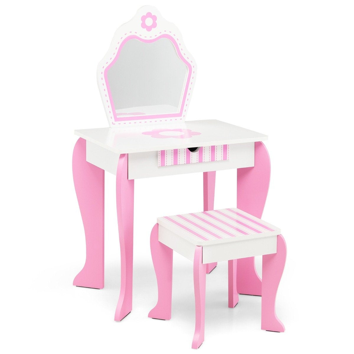 Dressing table & stool set for children with mirror and drawer 49 x 34 x 86.5 cm pink