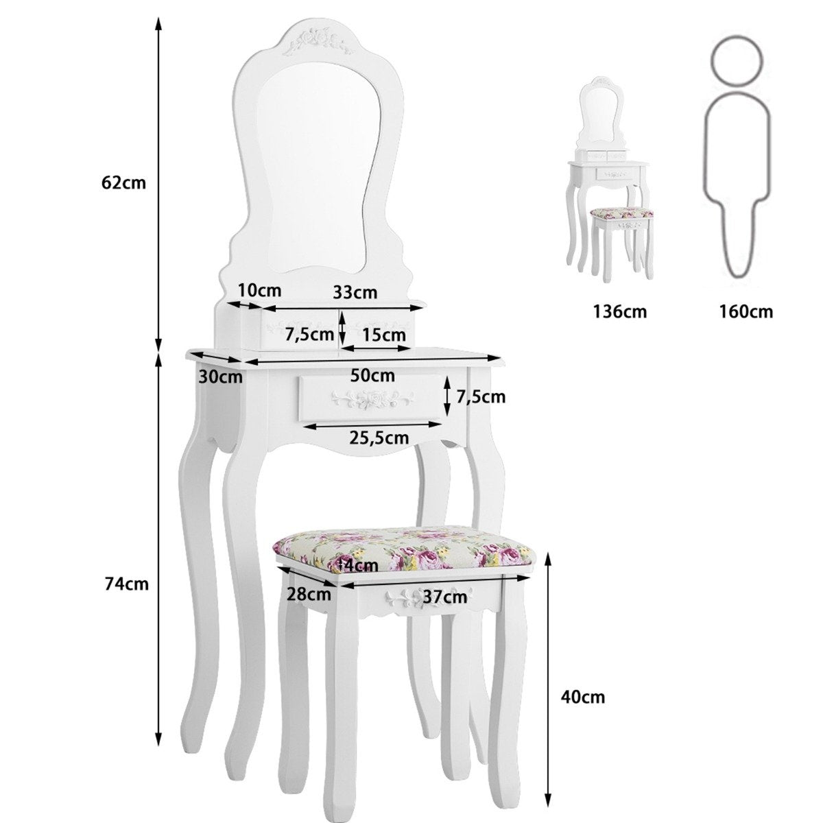Dressing table vanity table cosmetic table with mirror