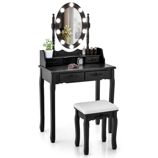 Dressing table with LED lighting adjustable brightness dressing table with 4 drawers black