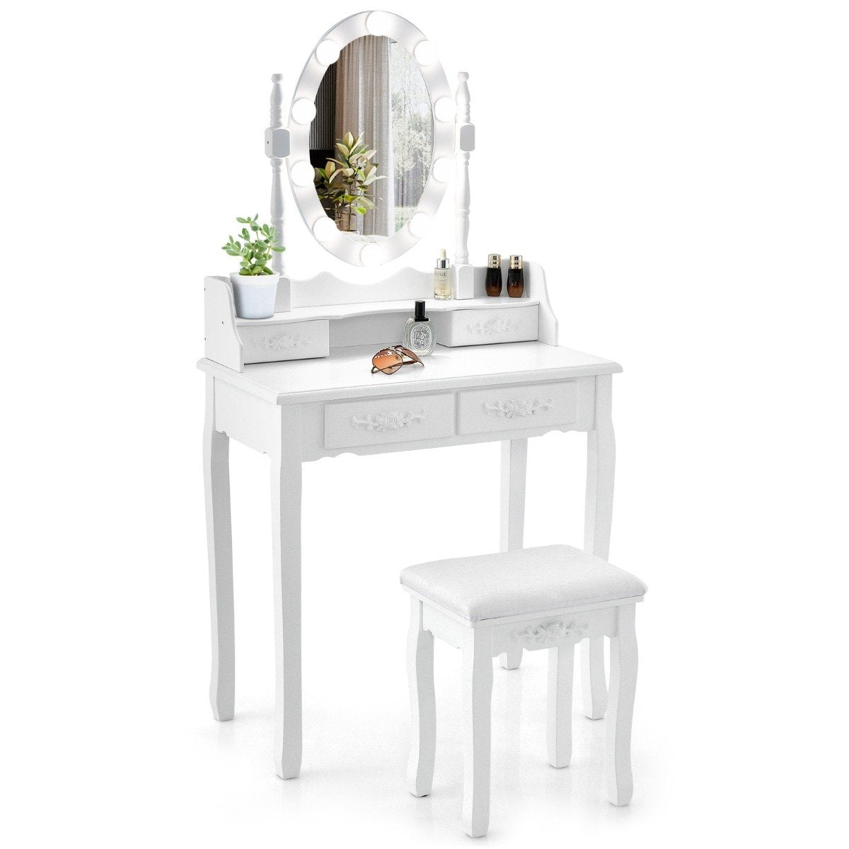 Dressing table with LED lighting adjustable brightness dressing table with 4 drawers white