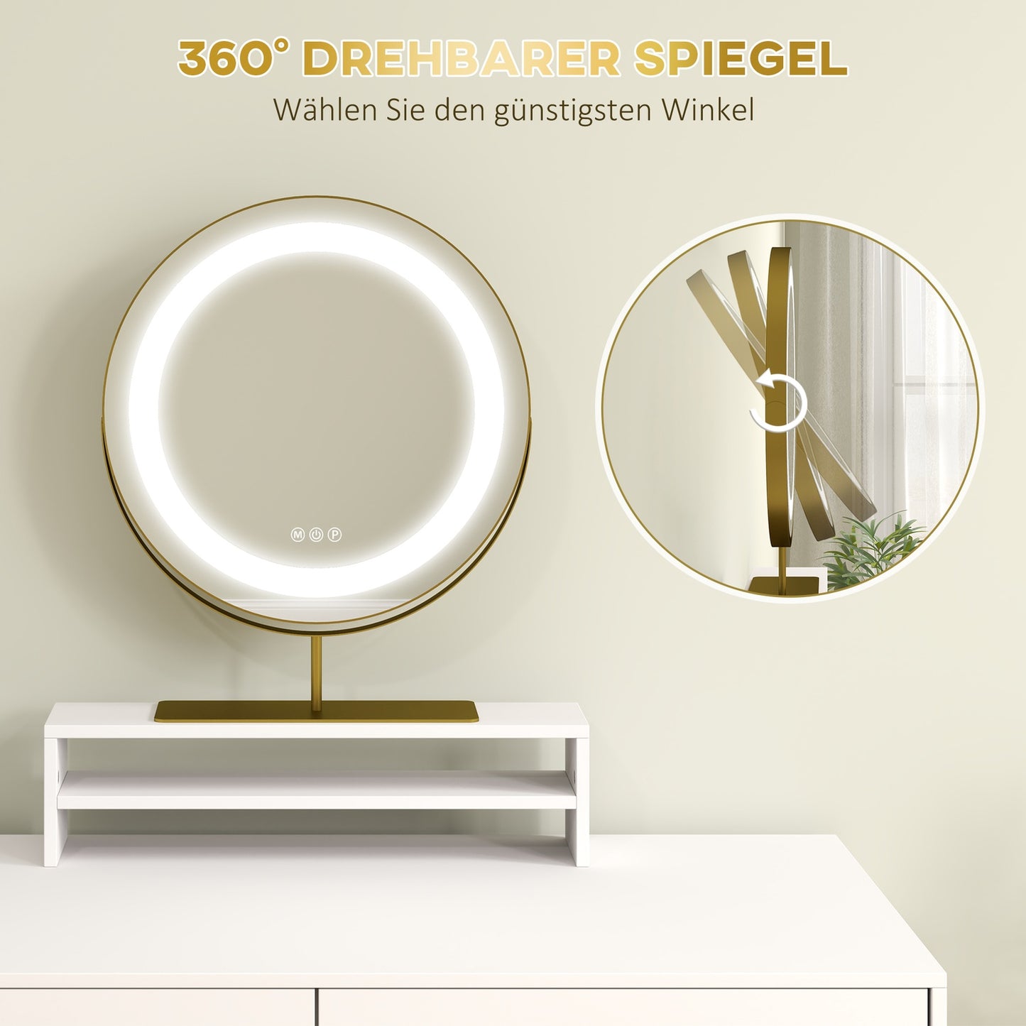 White dressing table with LED mirror & storage drawers