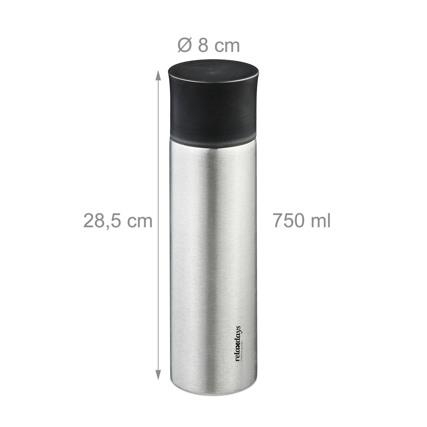 Drinking bottle in stainless steel 750 ml with cup