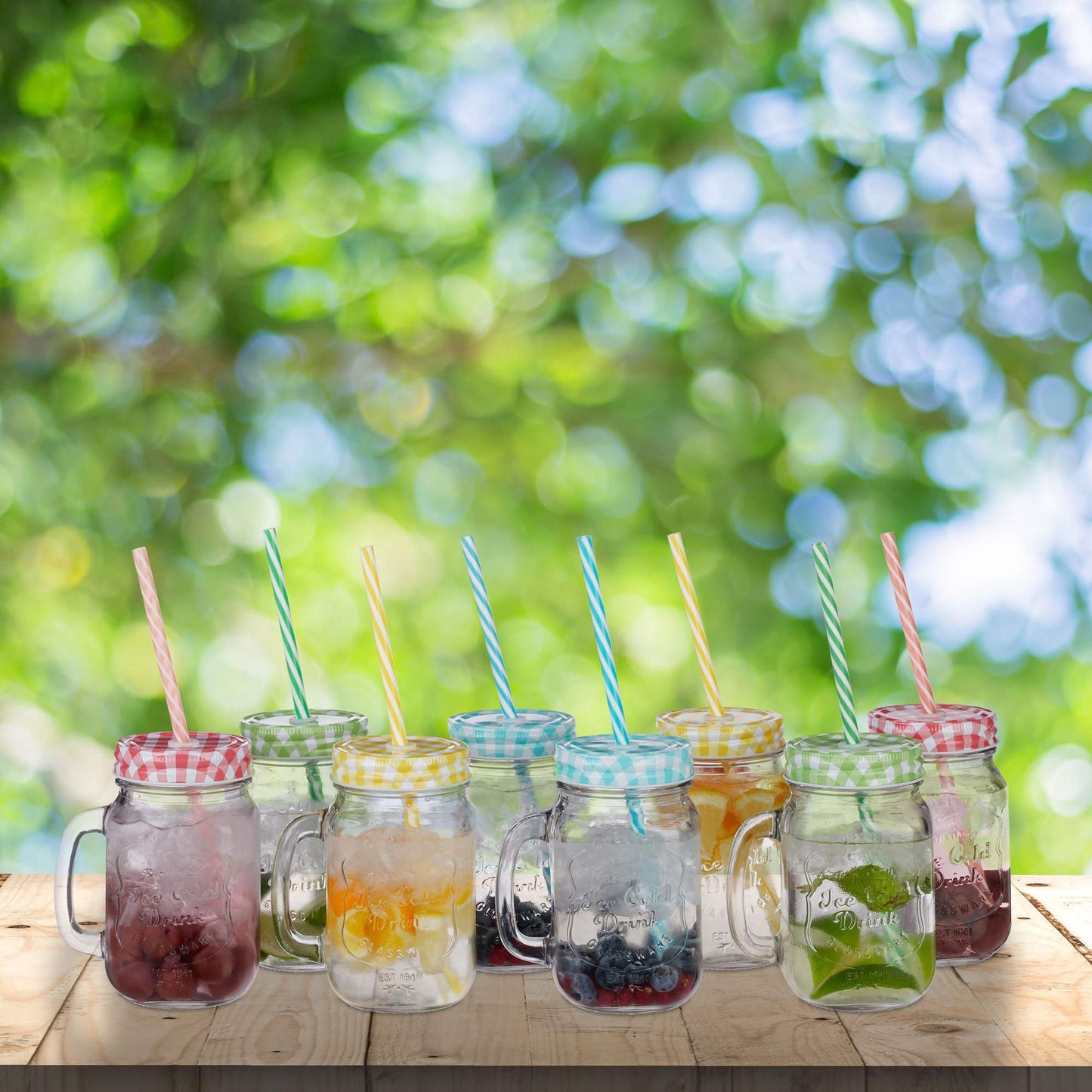 Drinking glasses with straws - set of 8