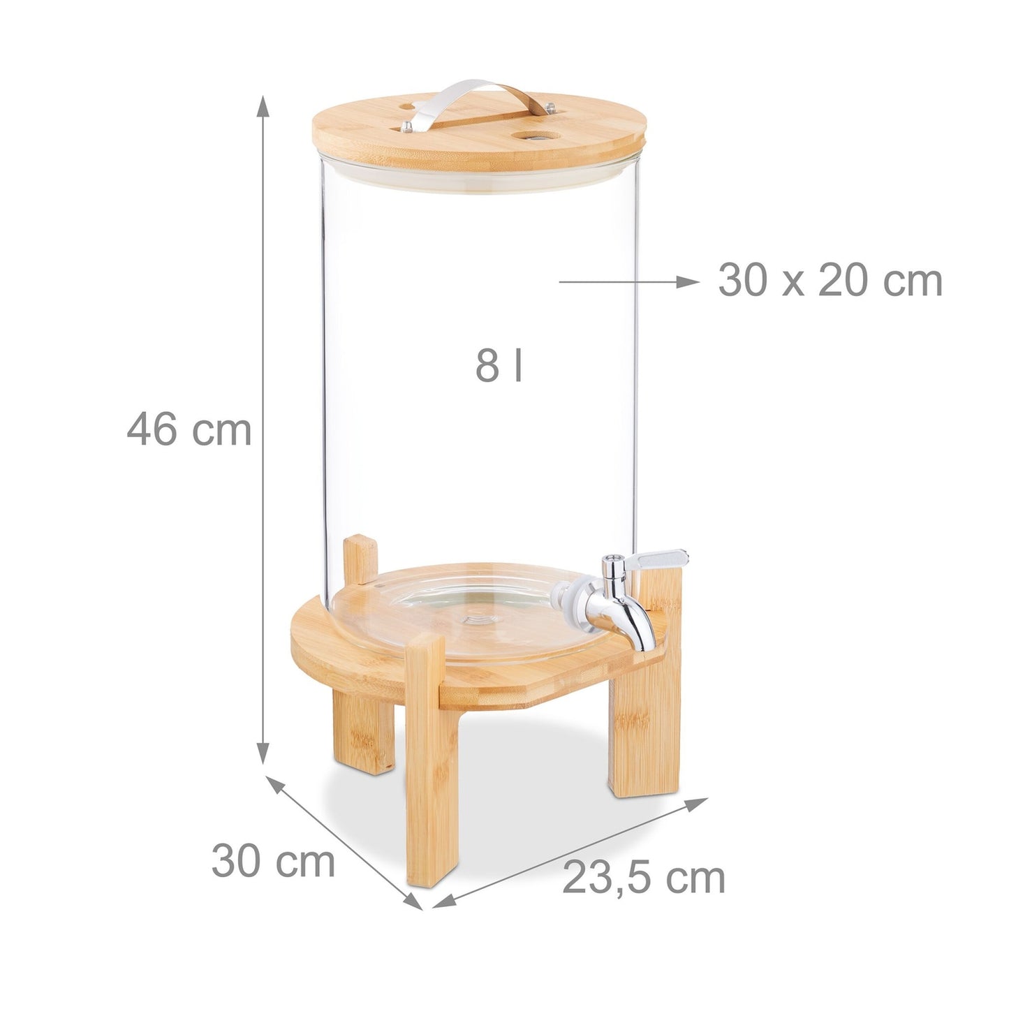 Drinks Dispenser with Tap, Bamboo Stand, Thermometer