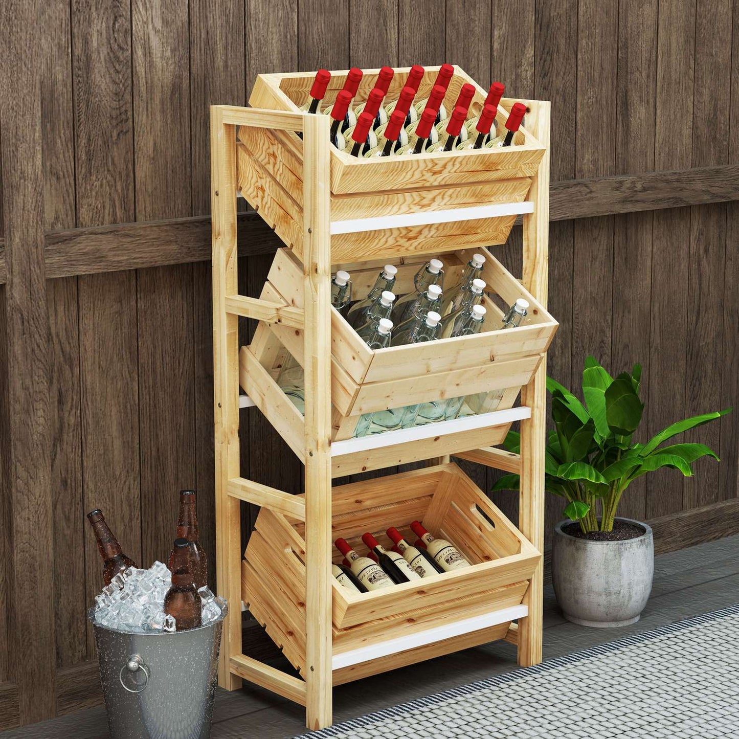 Independent wooden box, holds 3, 150 kg capacity