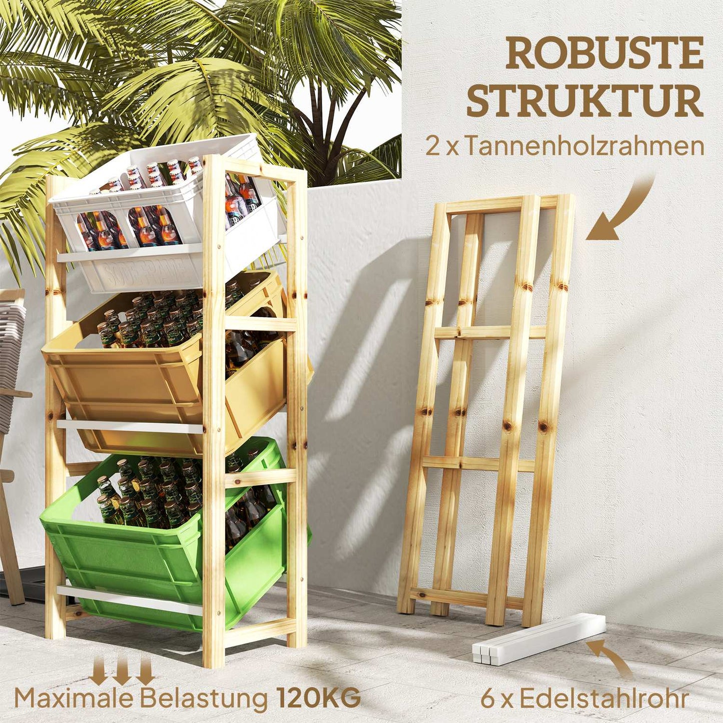 Independent wooden box, holds 3, 150 kg capacity