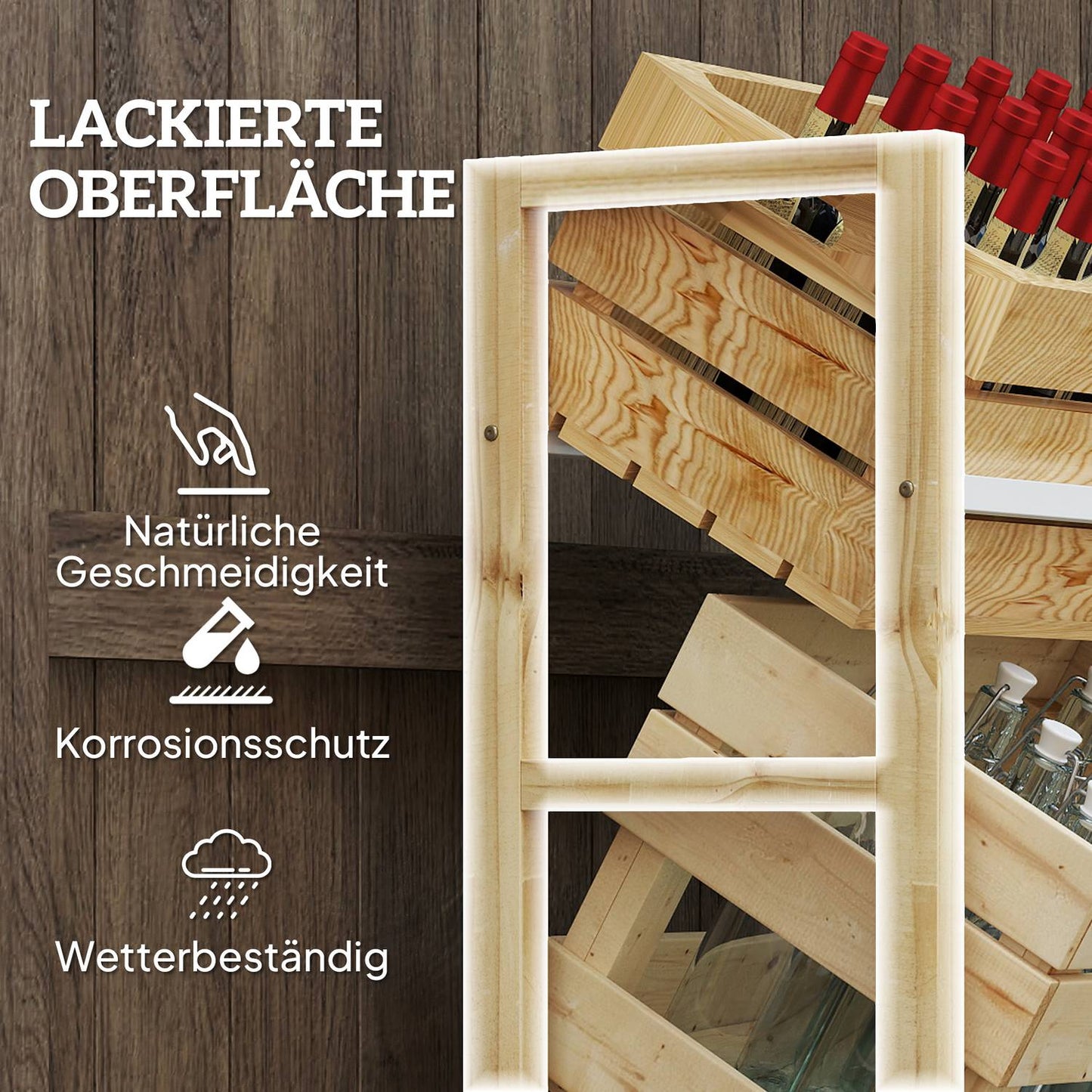 Independent wooden box, holds 3, 150 kg capacity