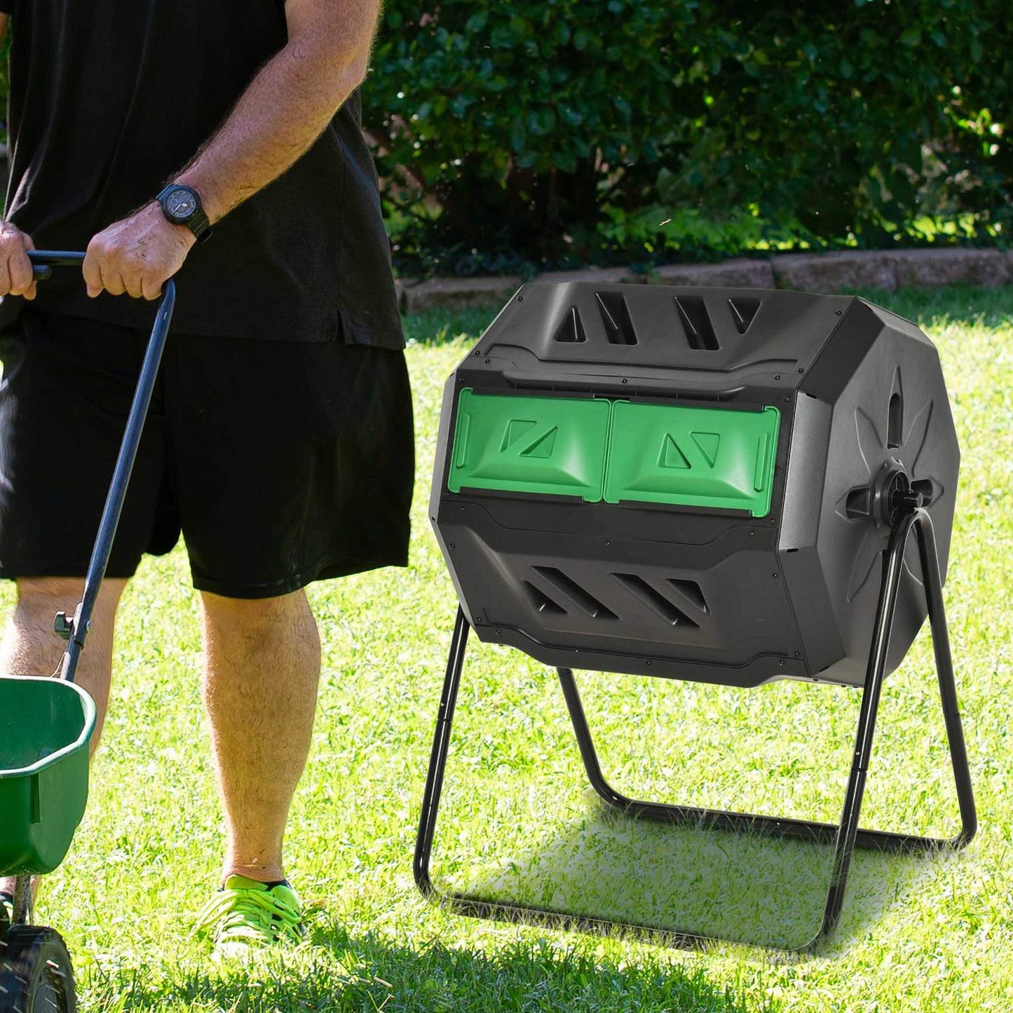 160L Double Chamber Rotary Garden Composter, Black