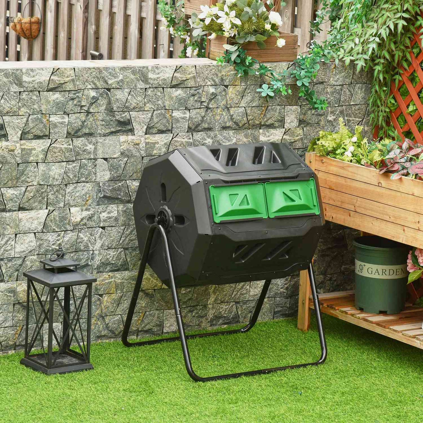 160L Double Chamber Rotary Garden Composter, Black