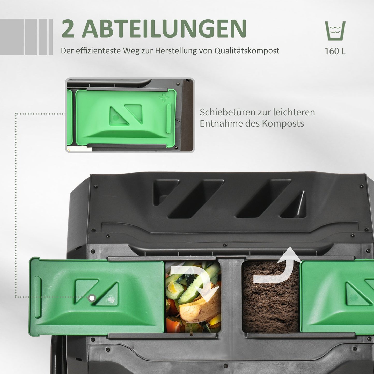 160L Double Chamber Rotary Garden Composter, Black