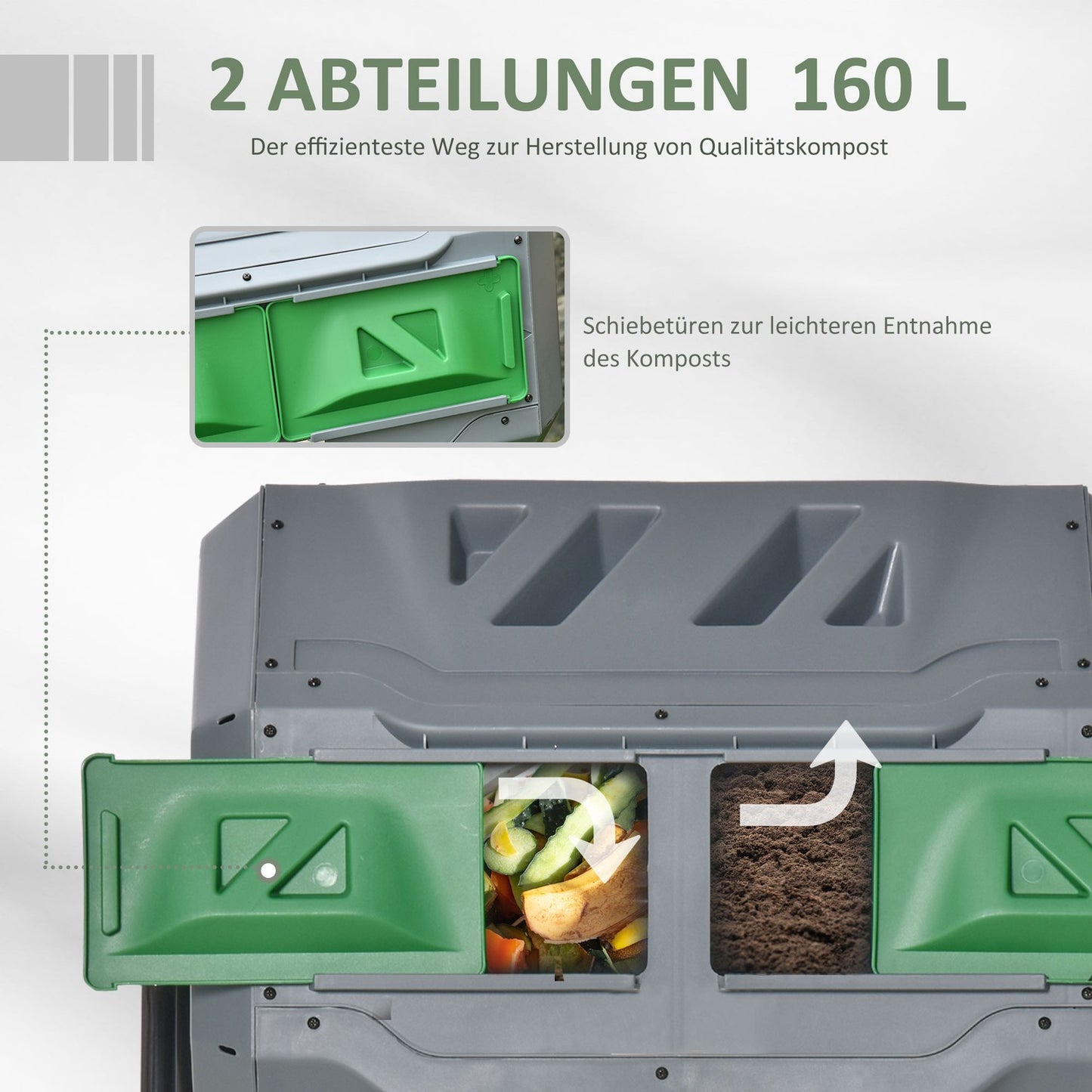 Rotating drum composter 160L - Dual Chamber Efficient grey