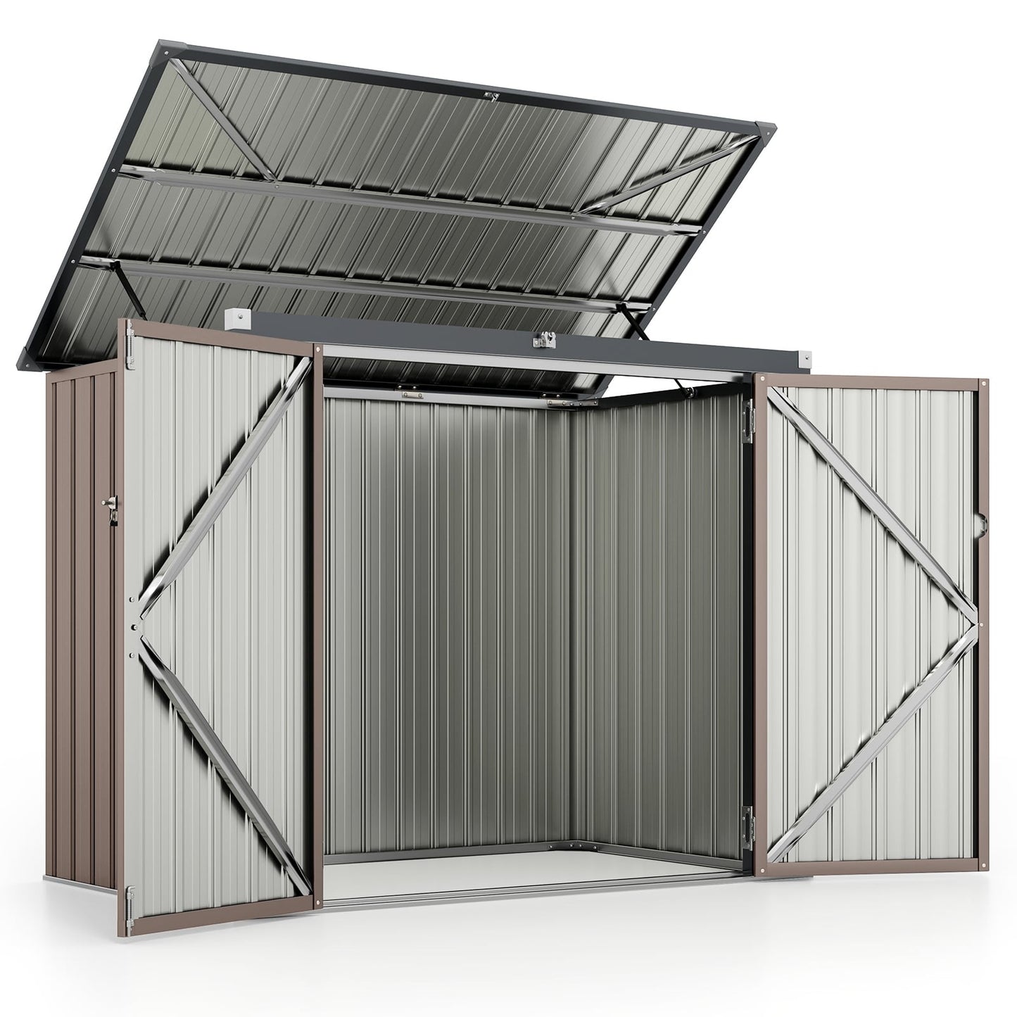 Dual Bin Storage Shed, Galvanized Metal, 172x95.5x130cm