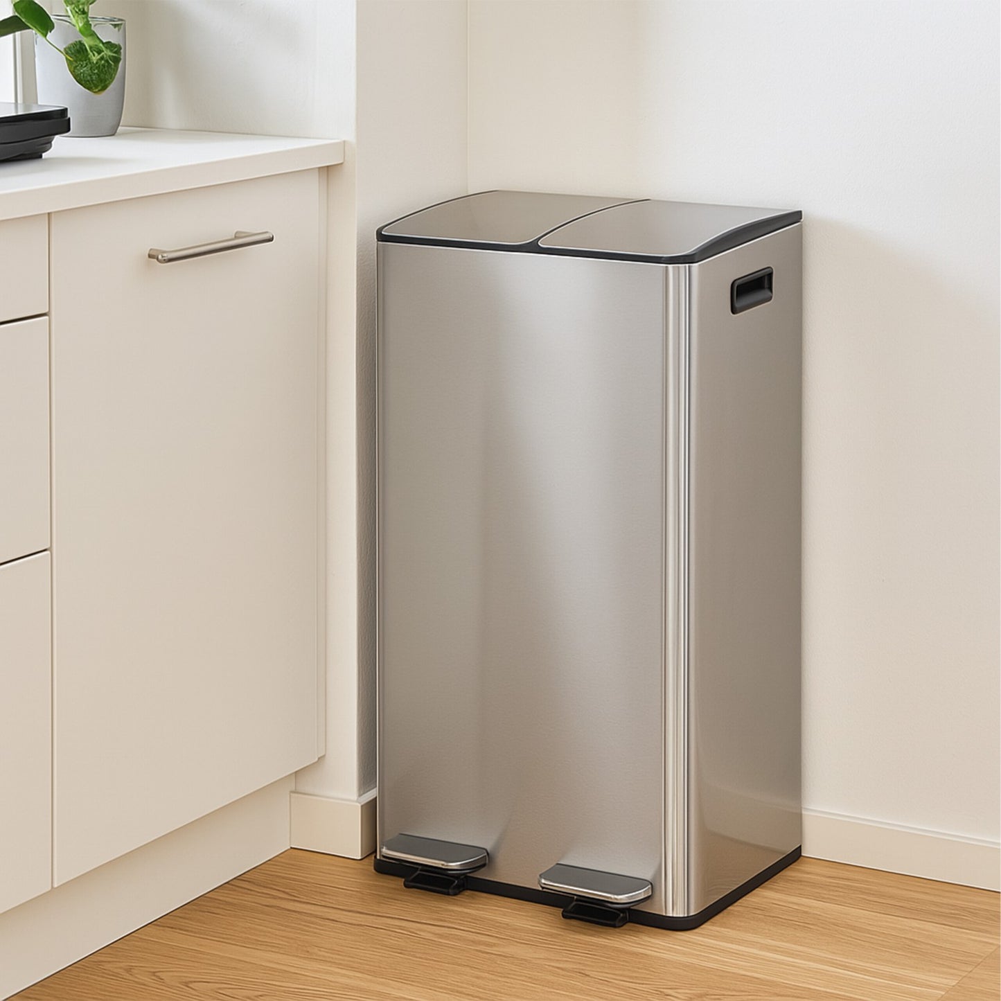 Dual Compartment 30L Kitchen Waste Bin with Foot Pedal
