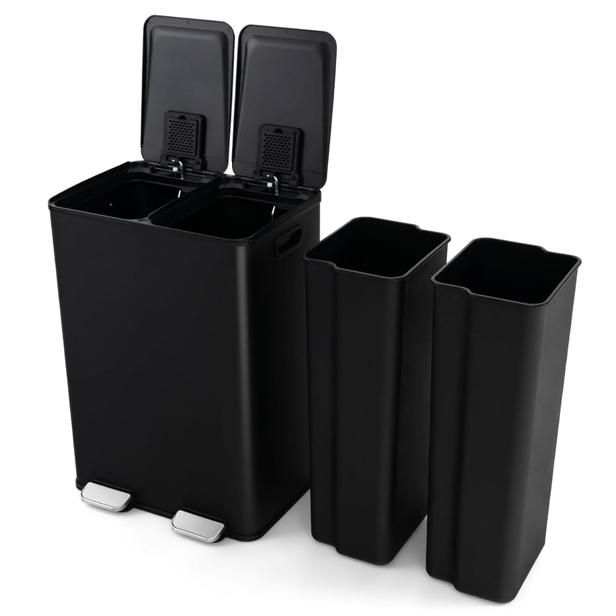 Dual Compartment 60L Kitchen Trash Can – Soft Close, Black