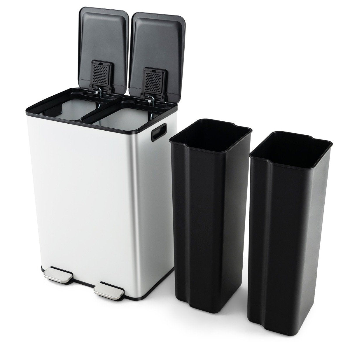 Dual Compartment 60L Kitchen Trash Can – Soft Close Lid