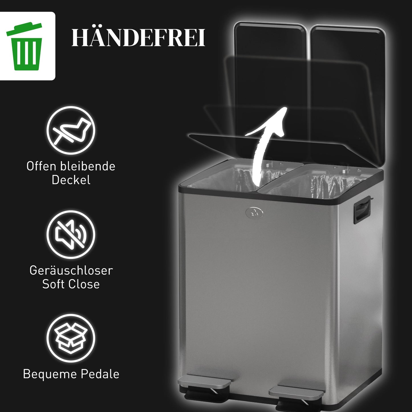 Dual Compartment Stainless Steel Trash Bin, 2x20L