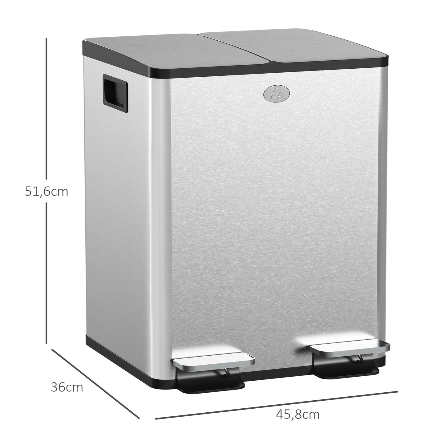 Dual Compartment Stainless Steel Trash Bin, 2x20L