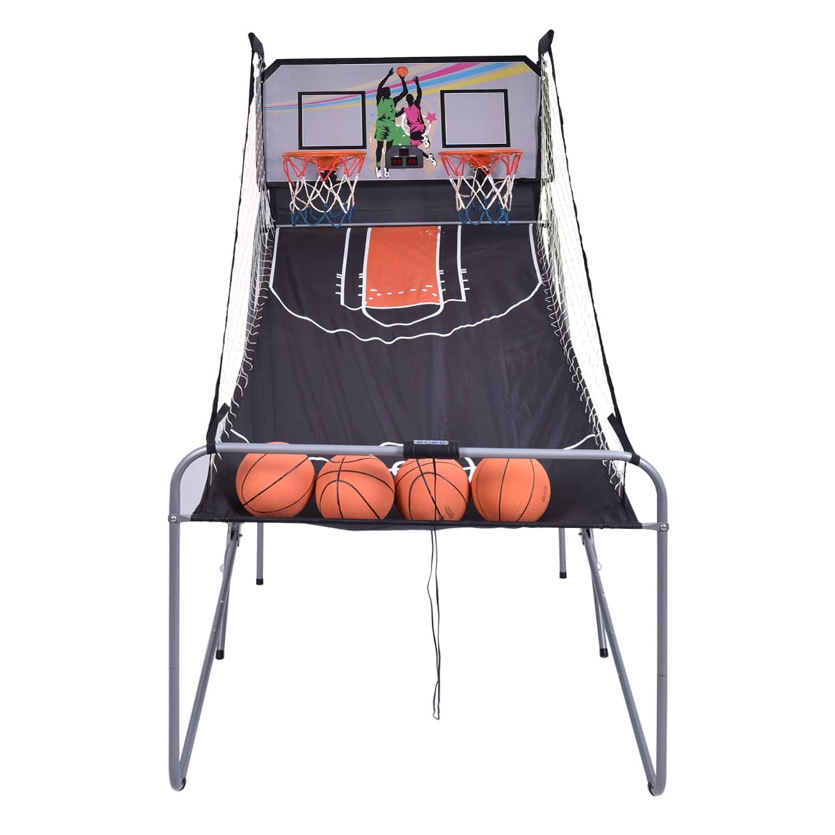 Dual Hoop Basketball Arcade Game with Electronic Scoring