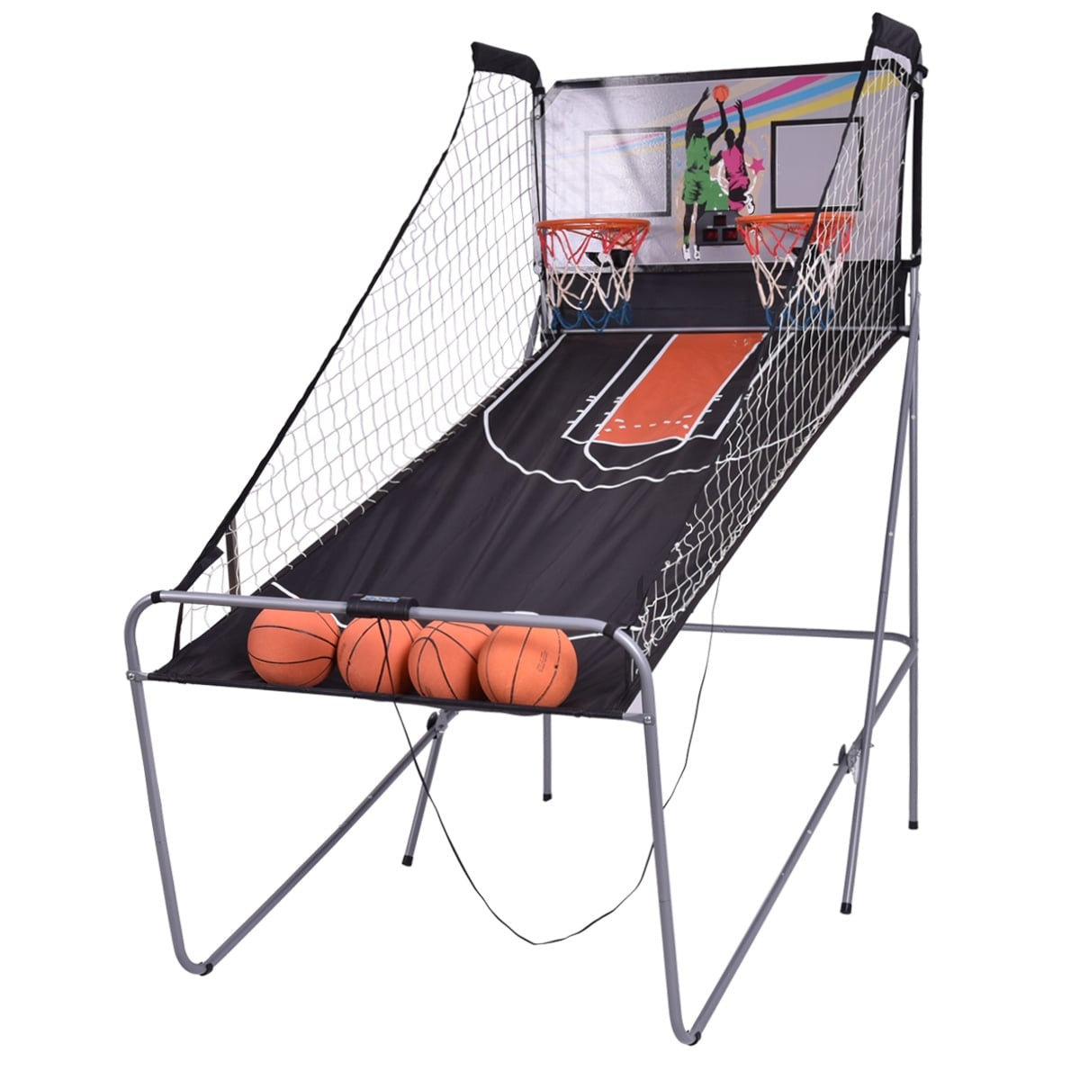 Dual Hoop Basketball Arcade Game with Electronic Scoring