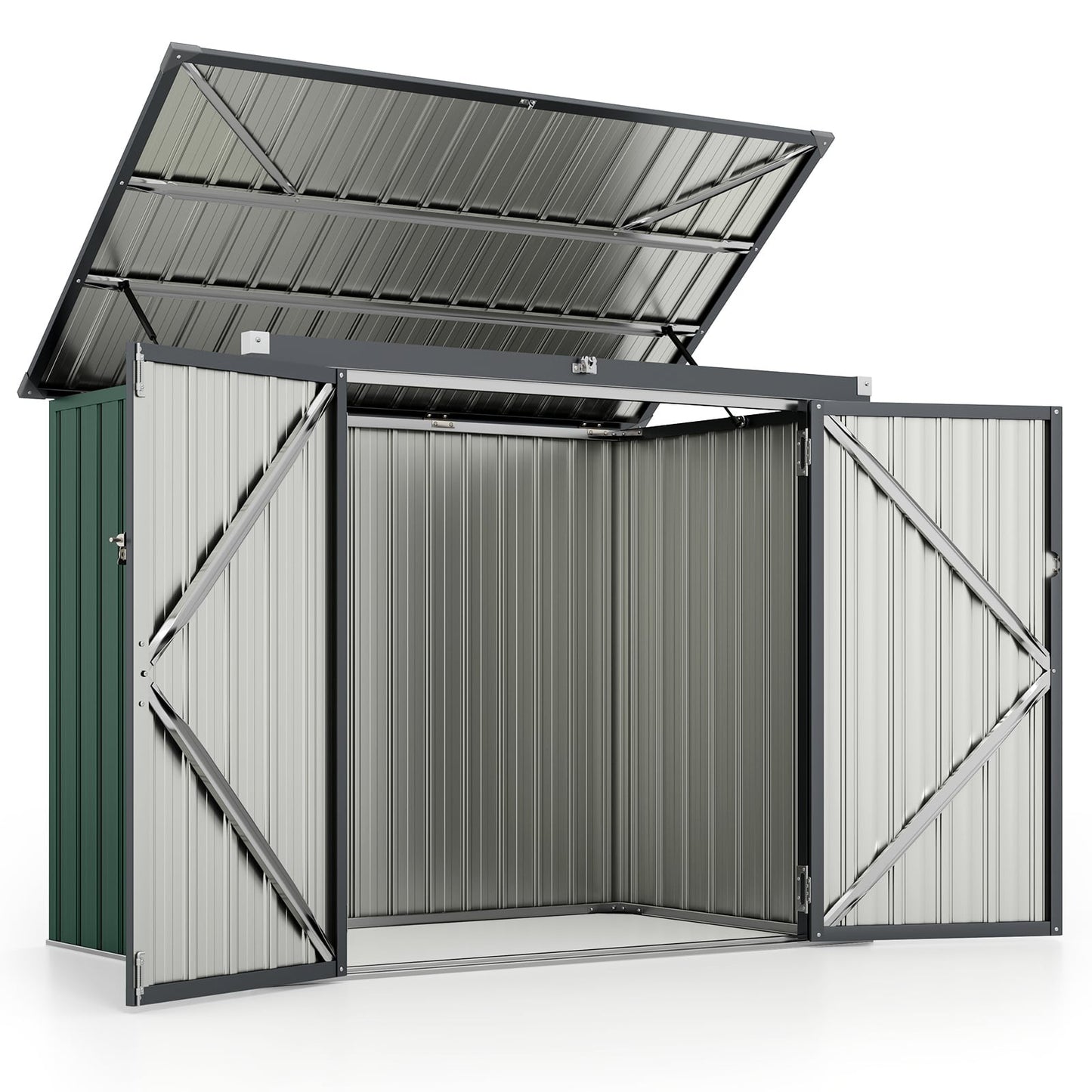 Dual Trash Can Storage Shed, Galvanized Metal, 172x95.5x130 cm