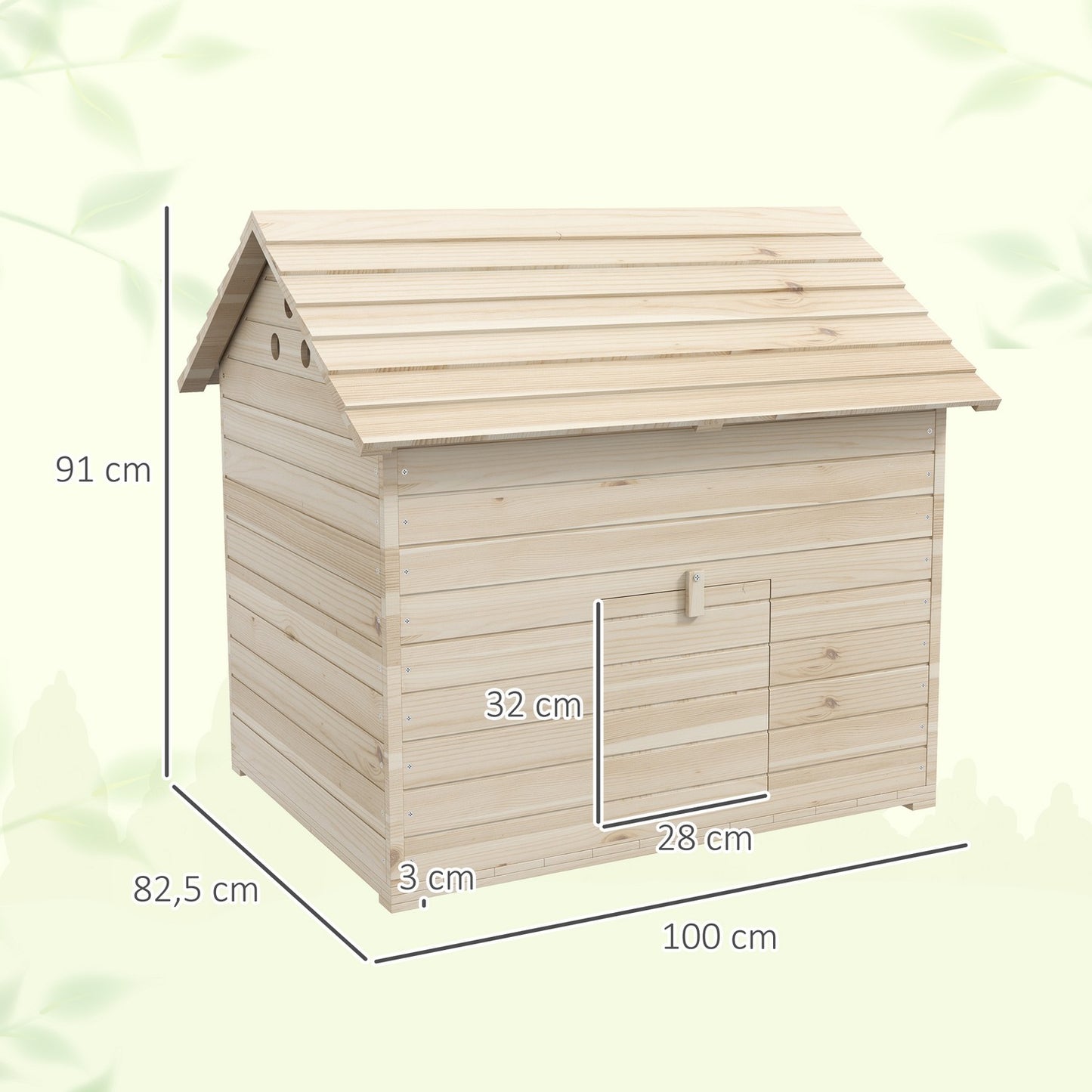 Duck house with sloping roof, raised floor & ramp, spruce wood