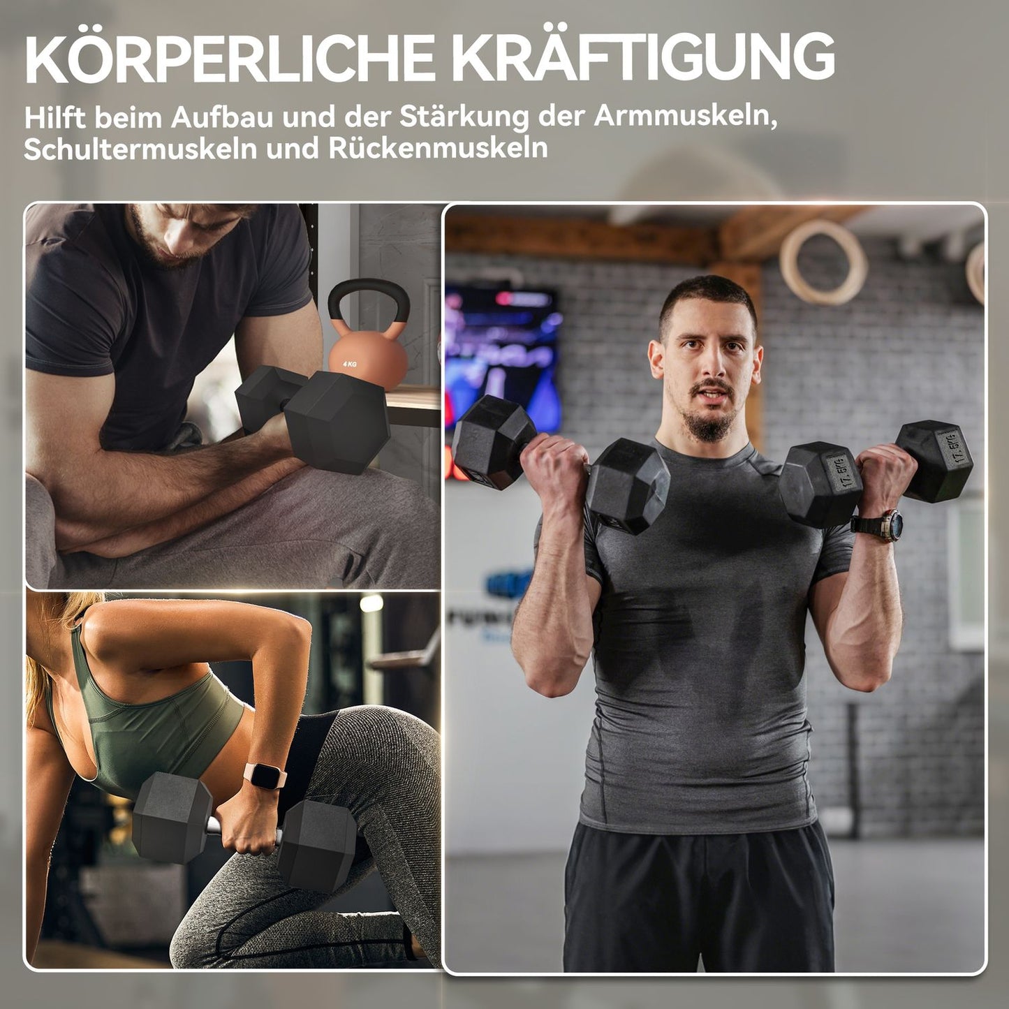 Dumbbell, 35 kg, Anti-Slip Grip, Black/Silver
