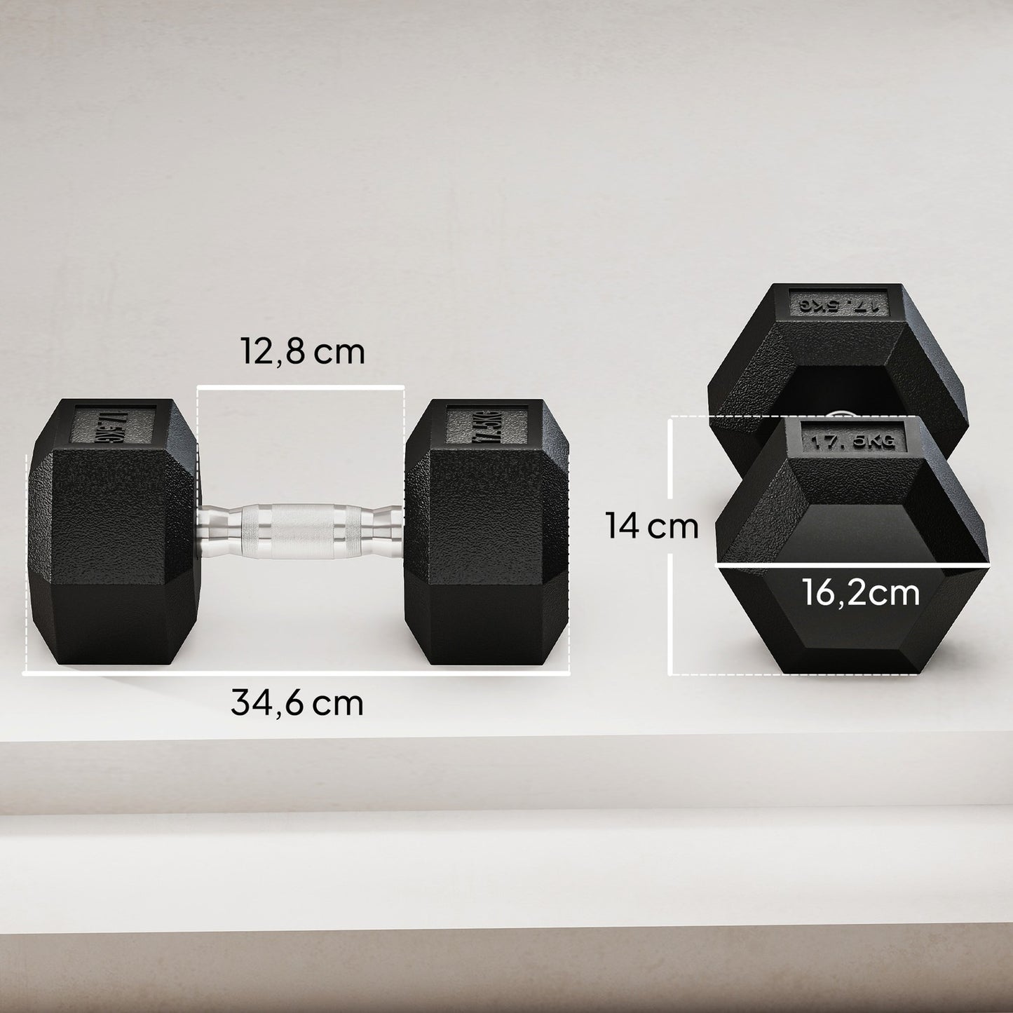 Dumbbell, 35 kg, Anti-Slip Grip, Black/Silver