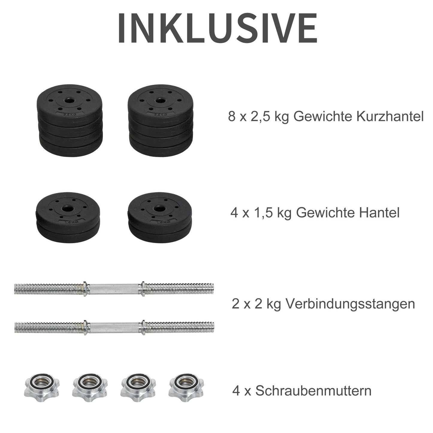 30 kg dumbbell set in steel, strength training for home and gym